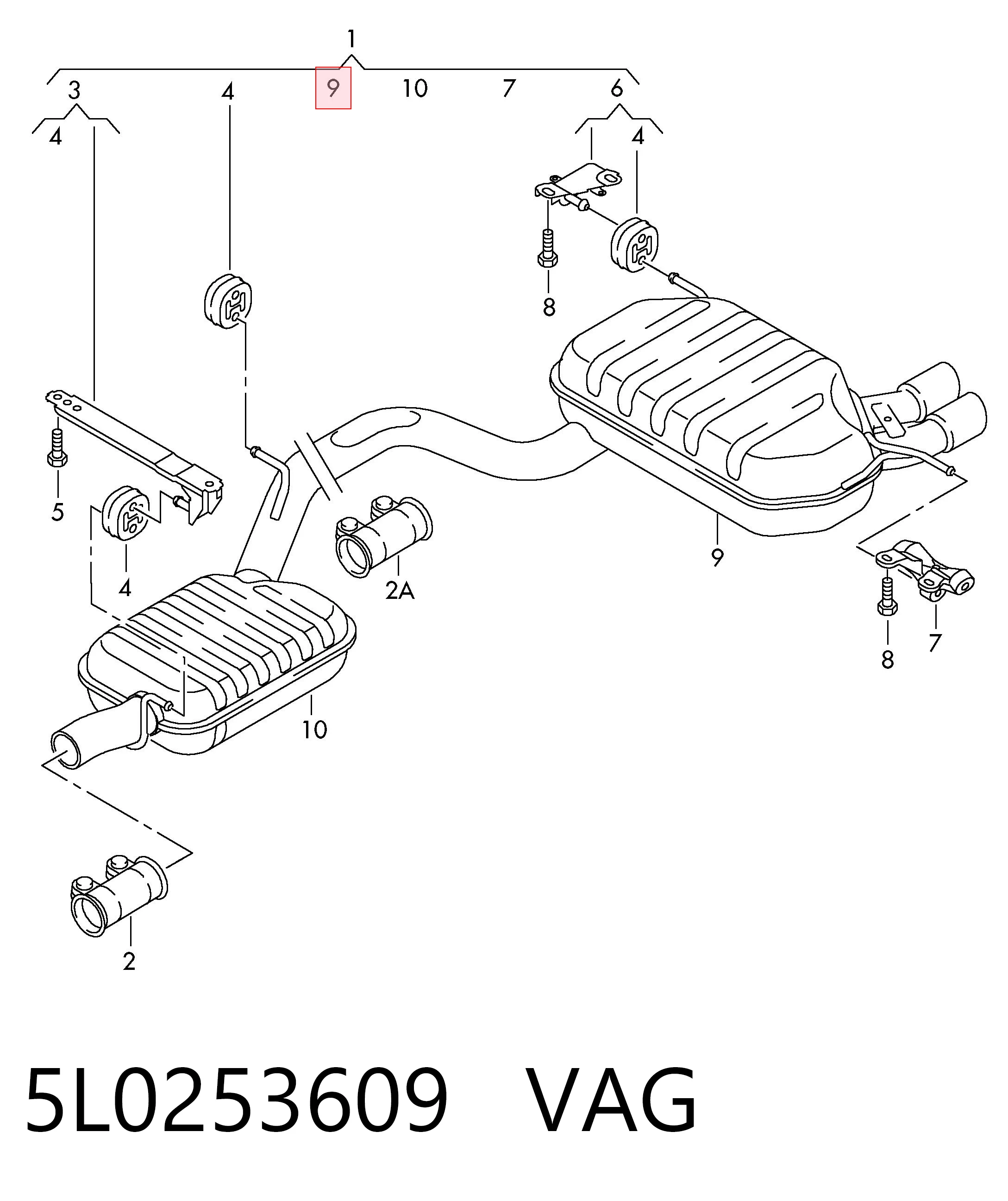 5L0253609 VAG Глушник, задня частина