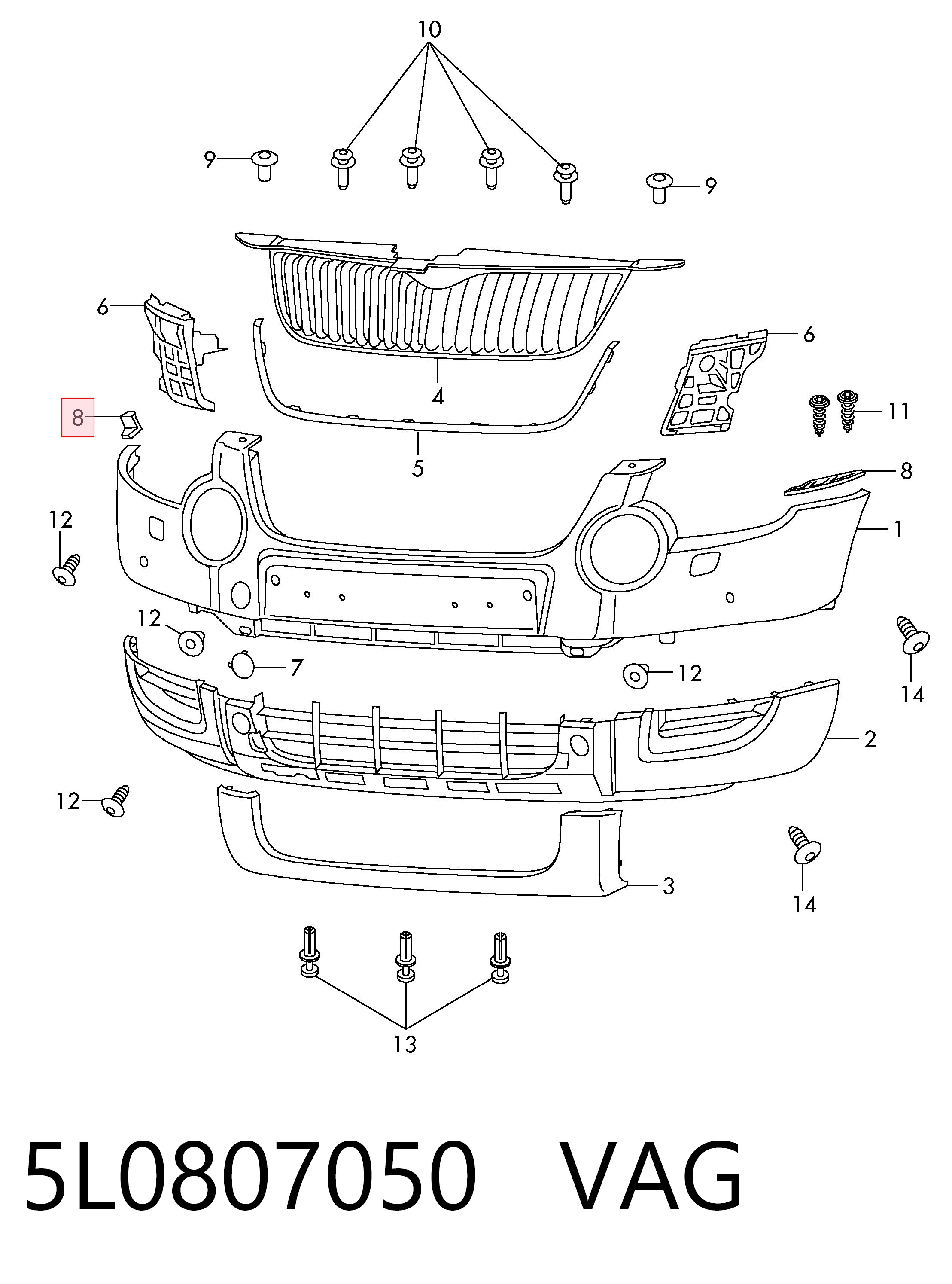 5L0807050 VAG Направляюча переднього бампера, права