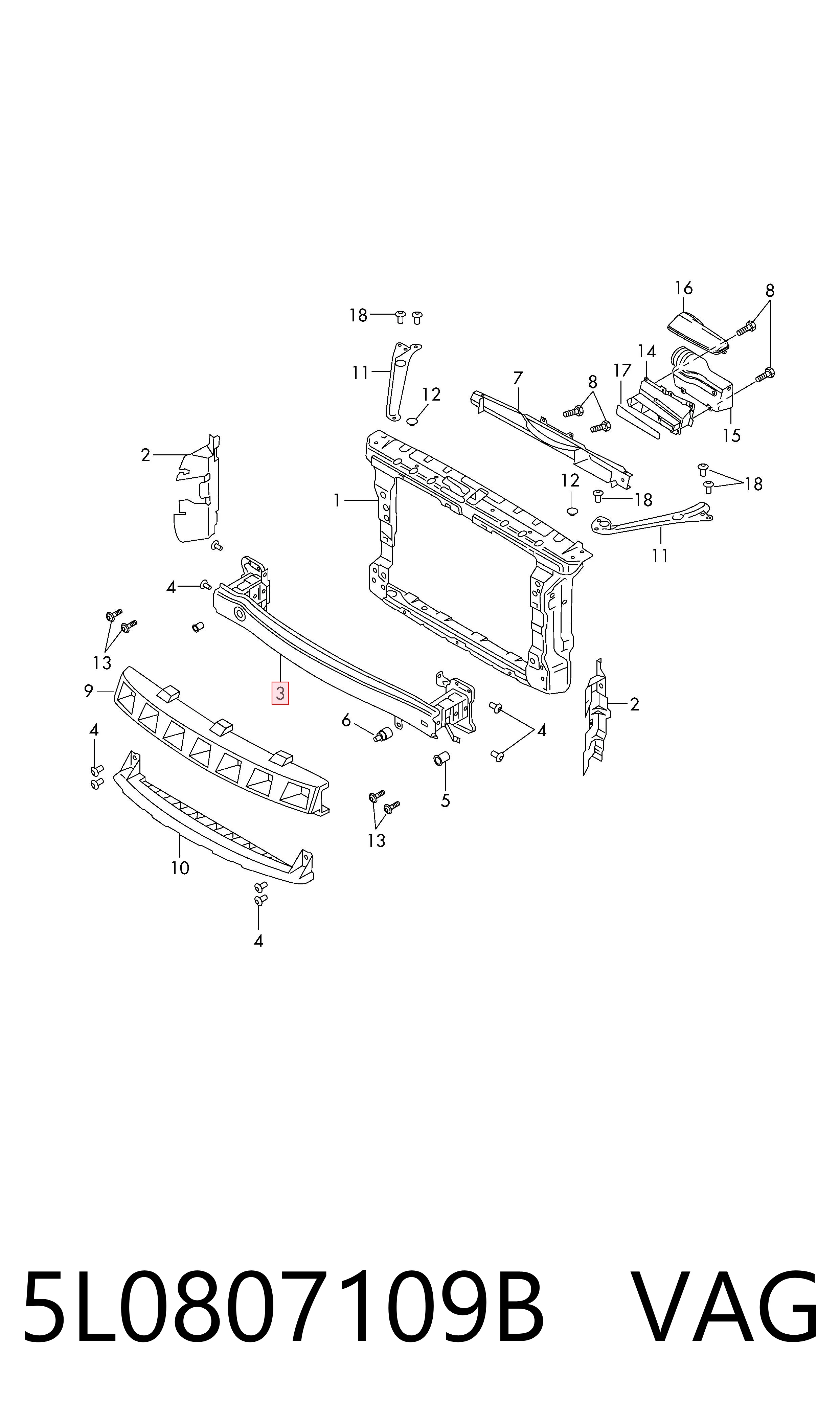 5L0807109B VAG Балка бампера переднього