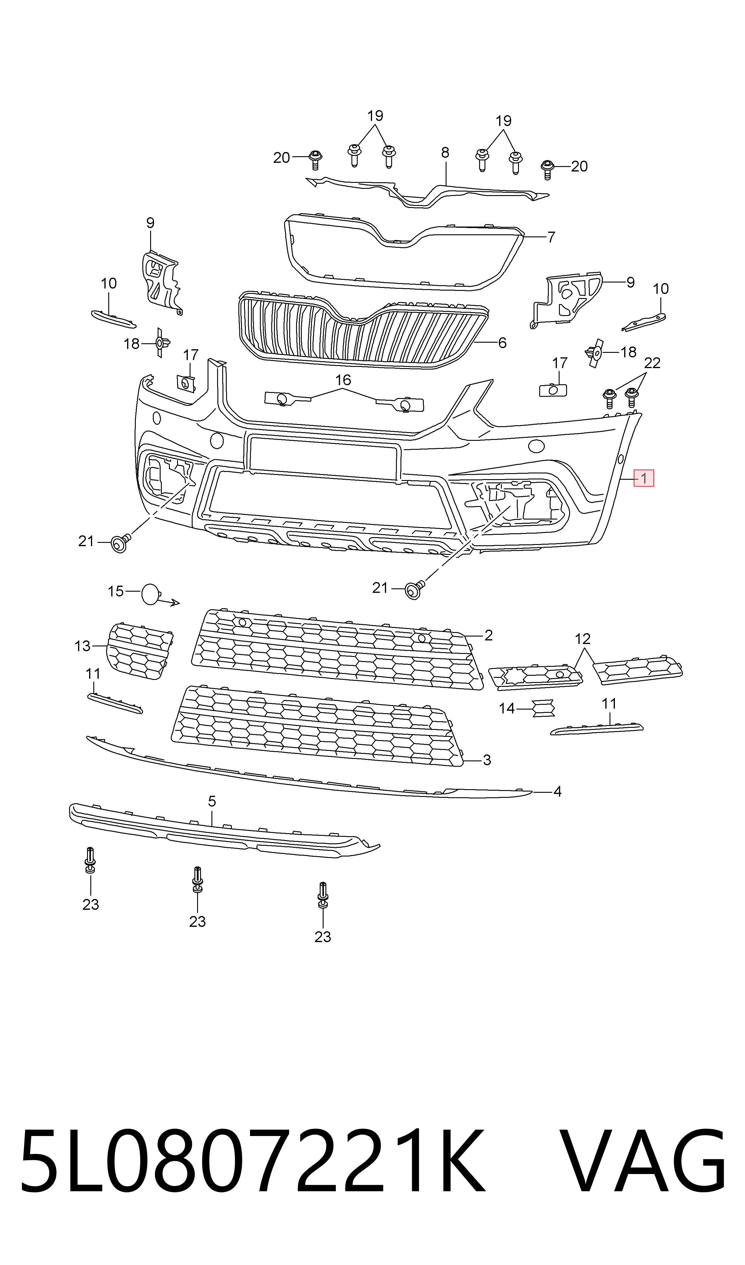 Бампер передній в зборі на Skoda Yeti  5L