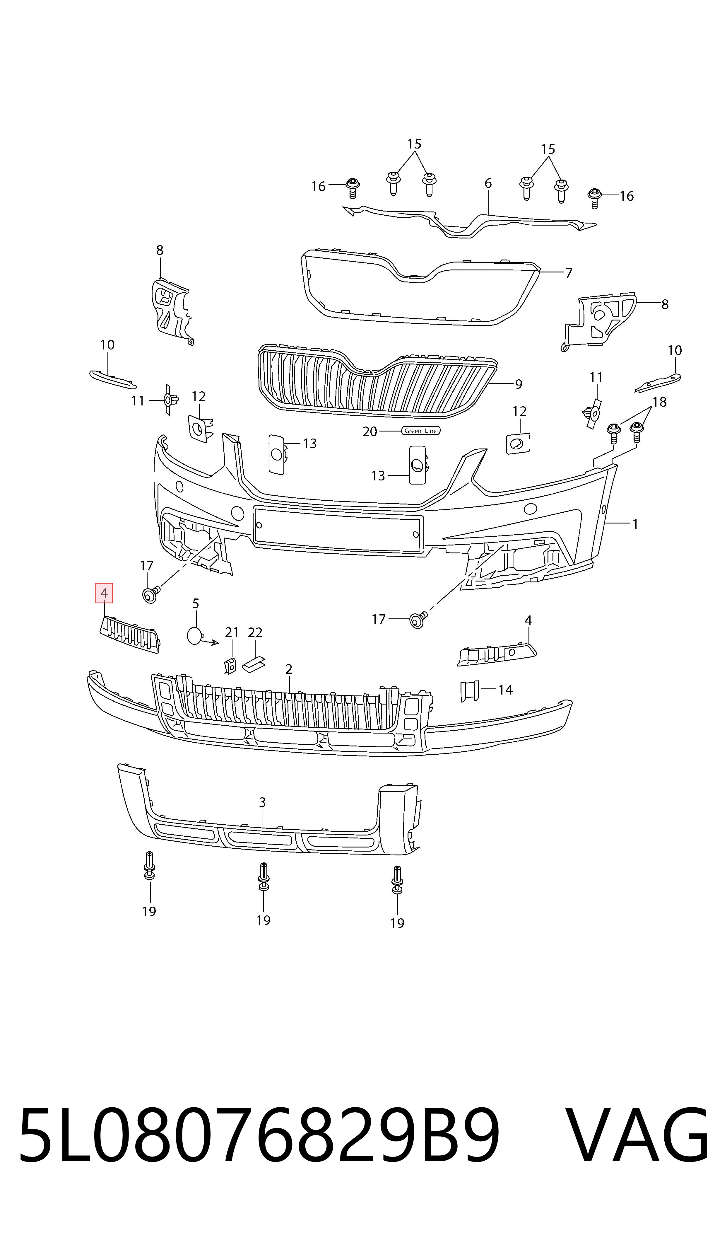 5L08076829B9 VAG Решітка переднього бампера, права