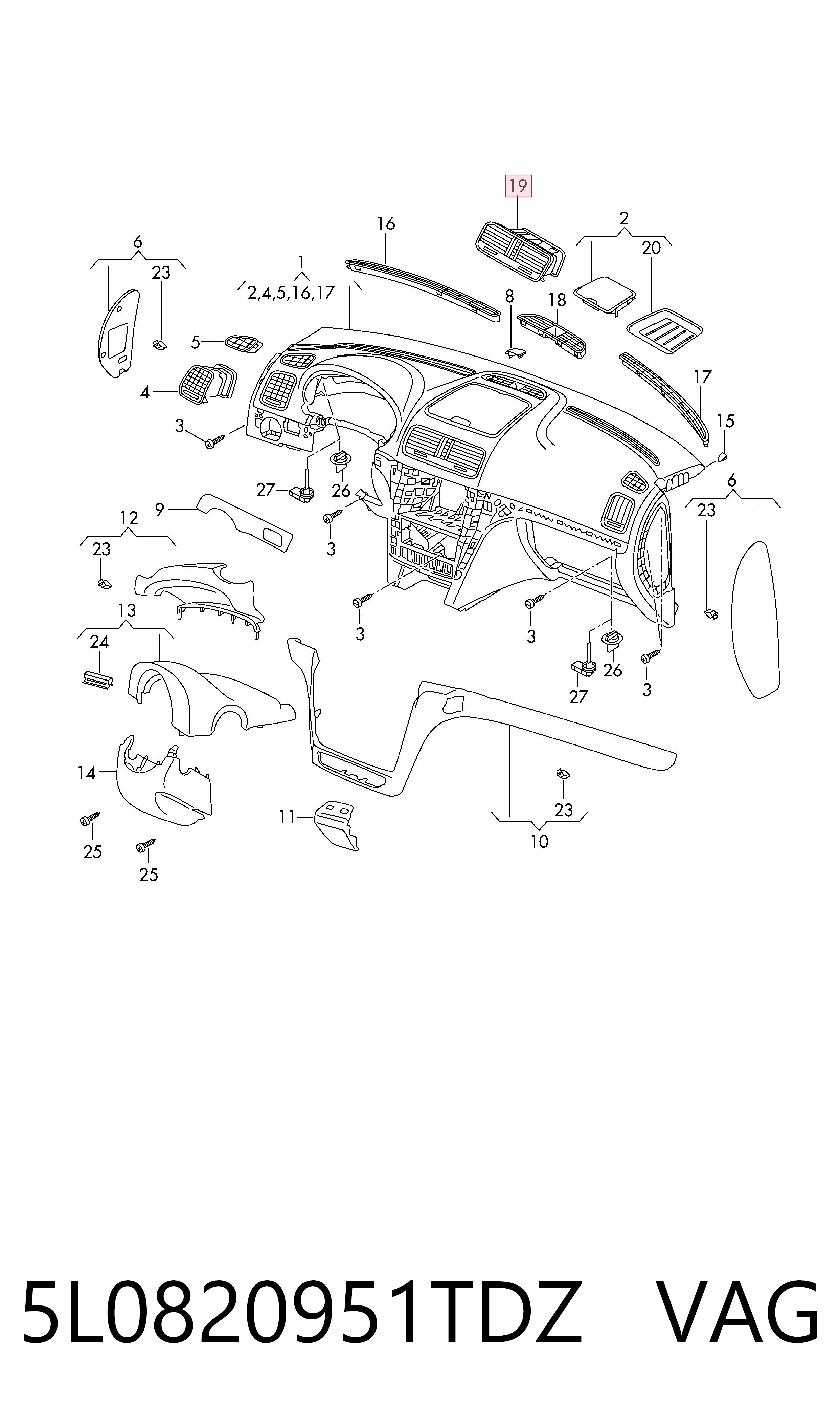 5L0820951TDZ VAG Решітка повітропровода
