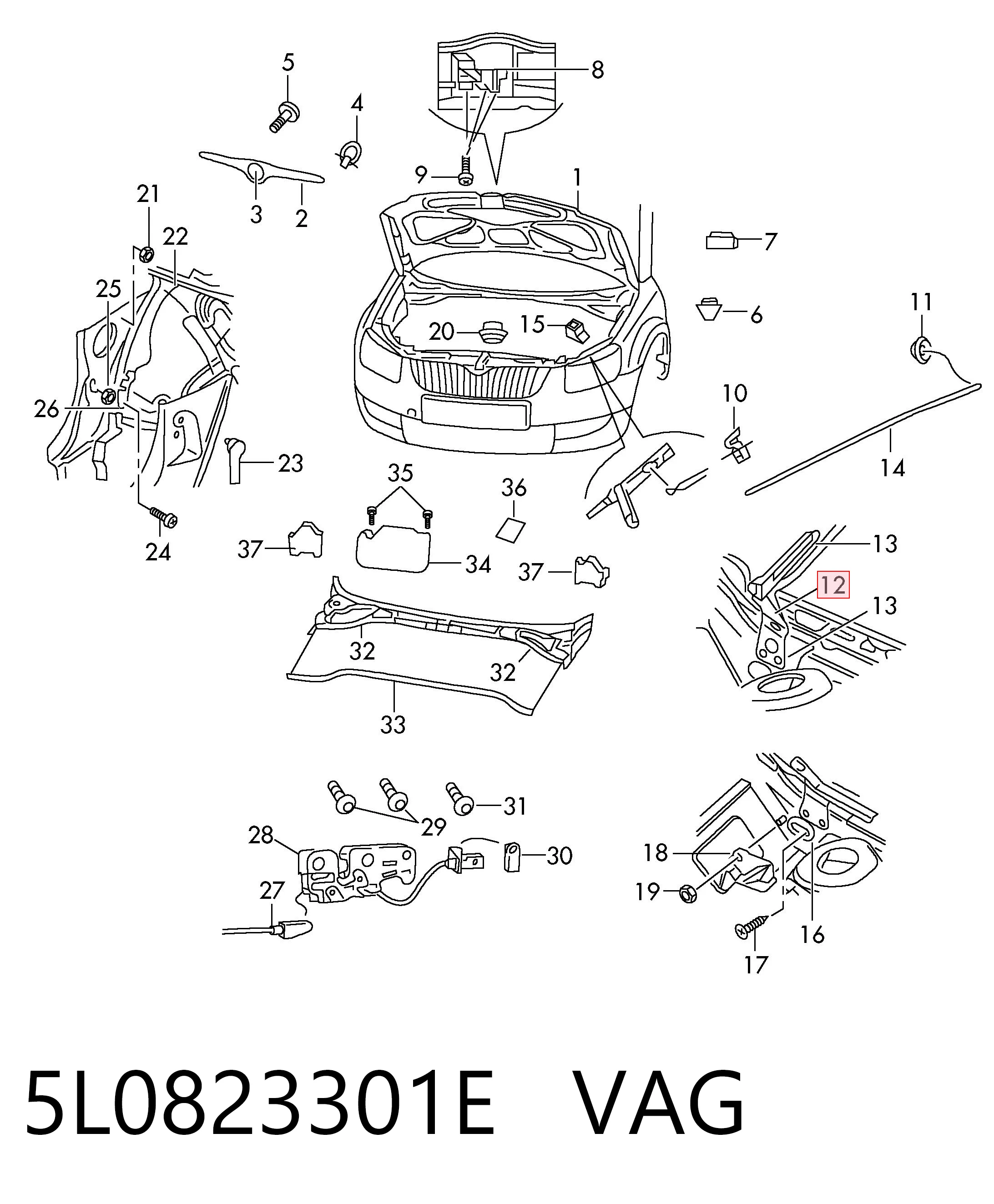 5L0823301E VAG Завіс капота, лівий