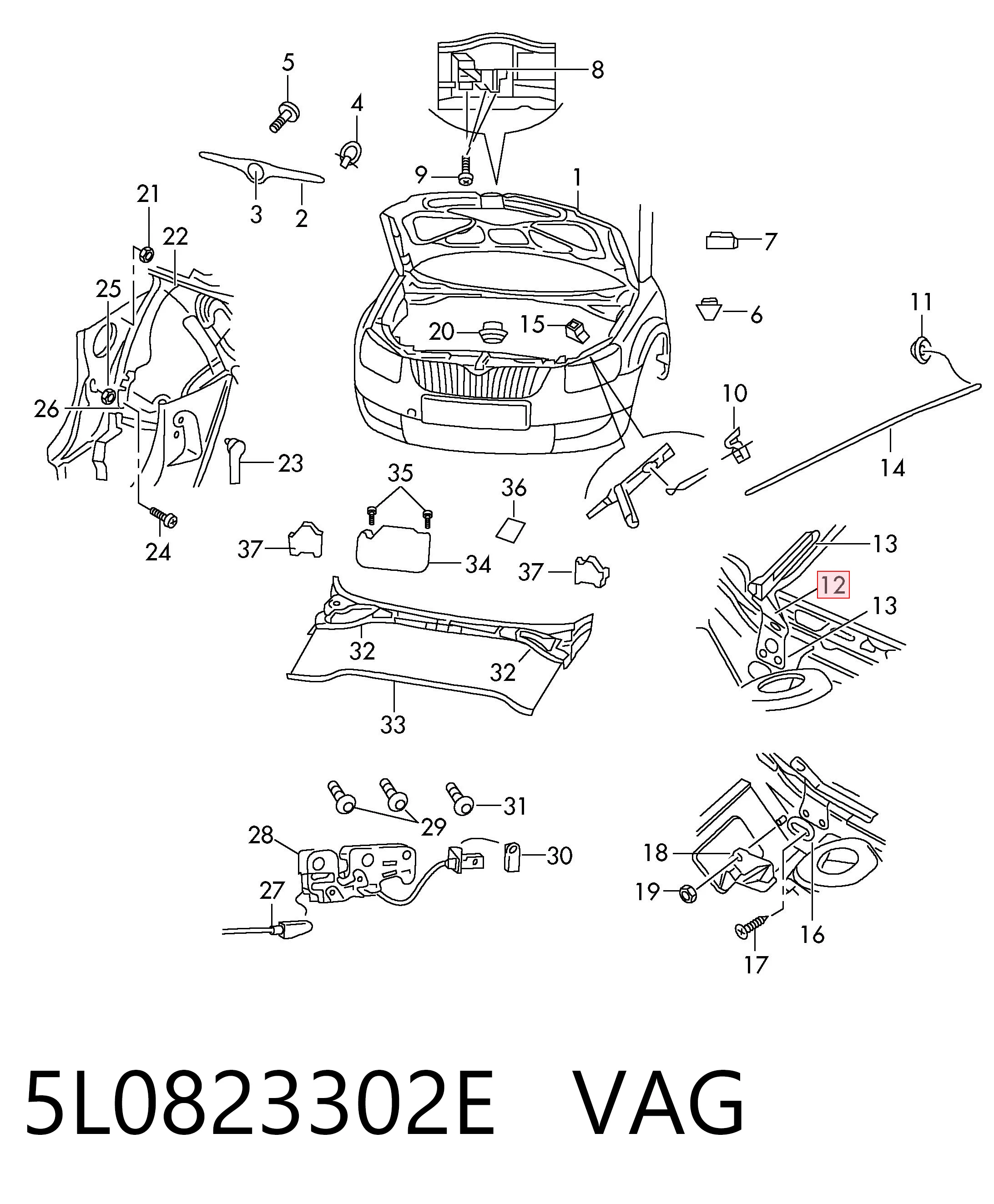 5L0823302E VAG Завіс капота, правий