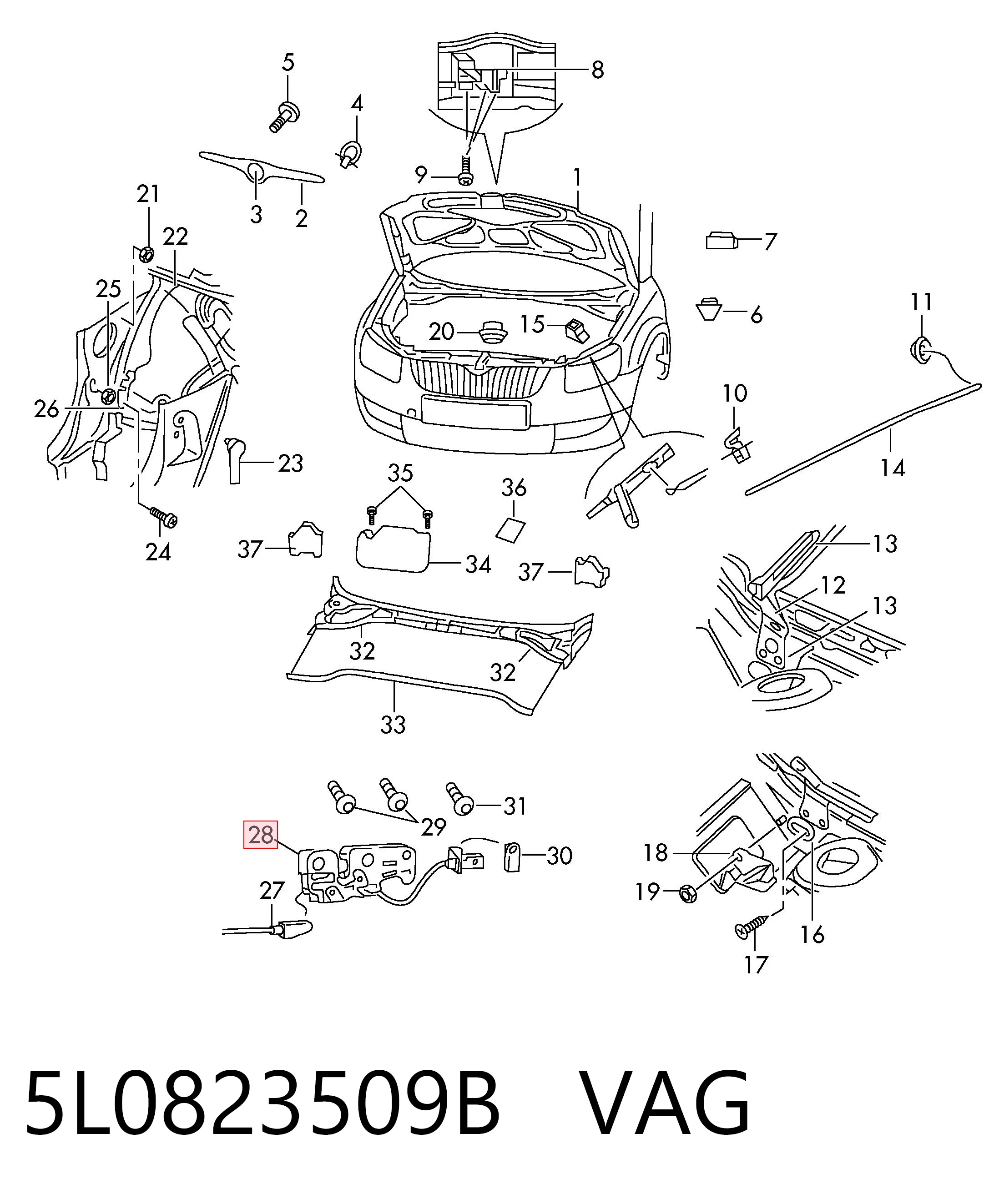 5L0823509B VAG Запор капота (замок і привід замка капота)