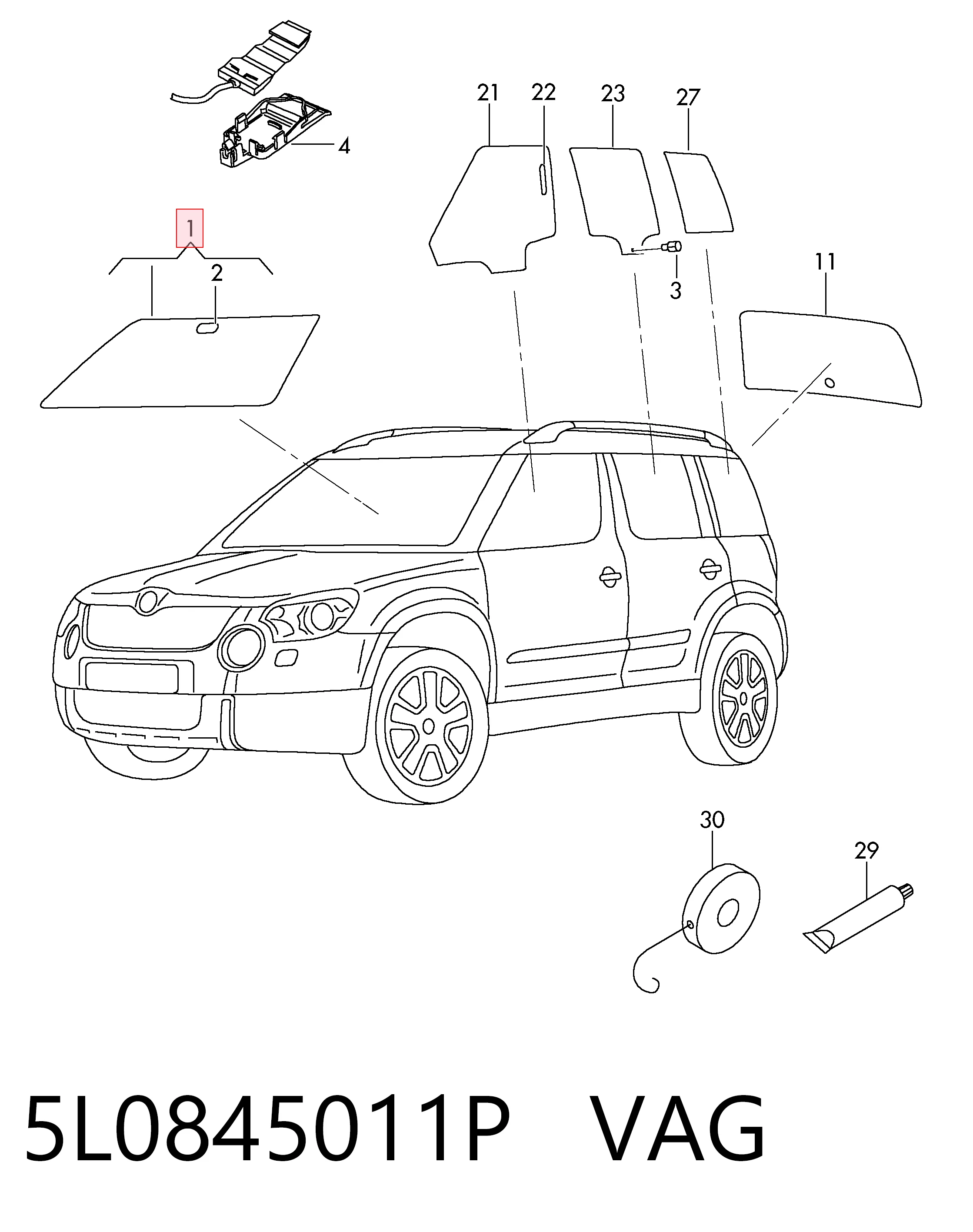 Автоскло Skoda Yeti позашляховик (5L) (2009 - 2017) ціна, від 113.58 USD
