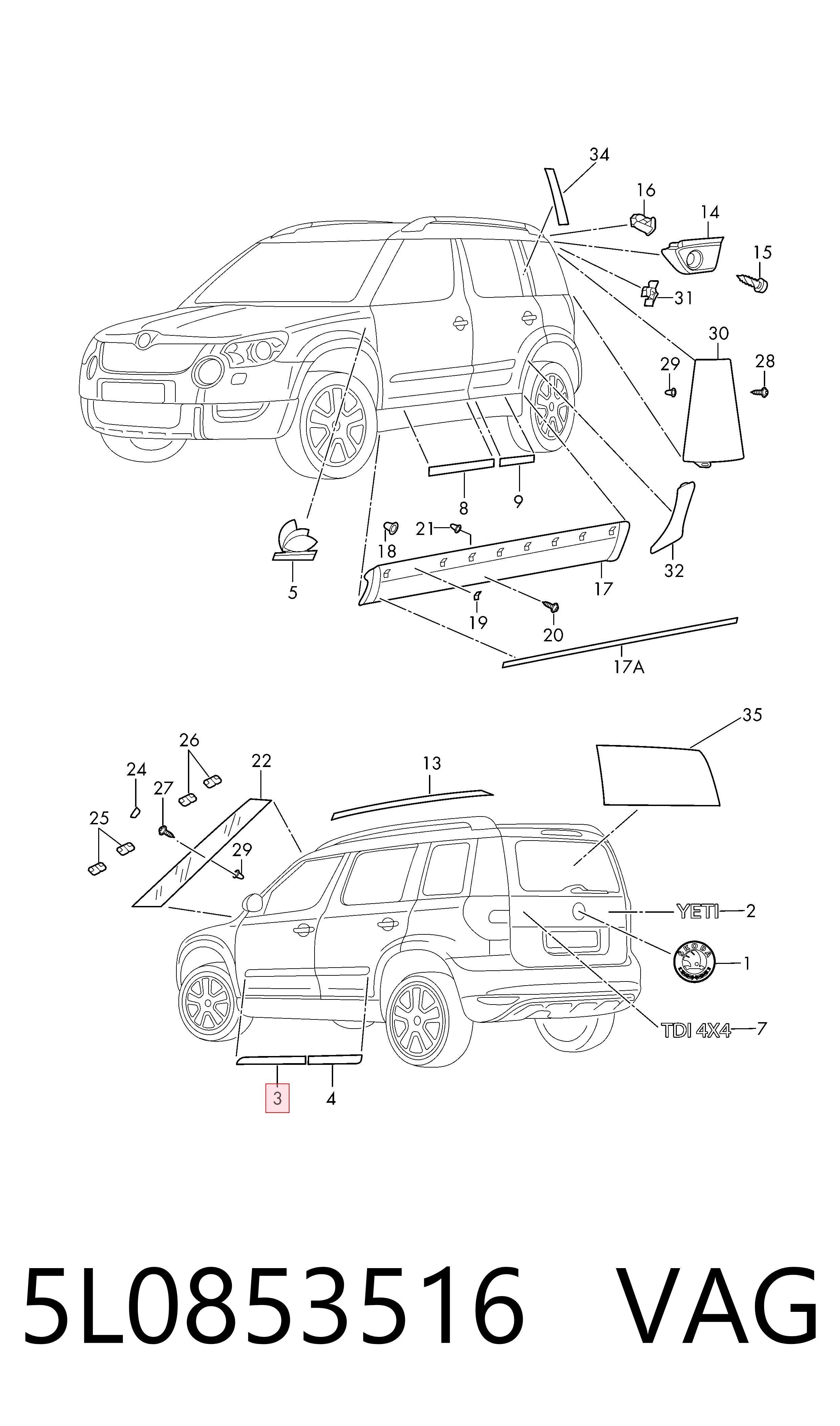 5L0853516 VAG Молдинг передніх правих дверей