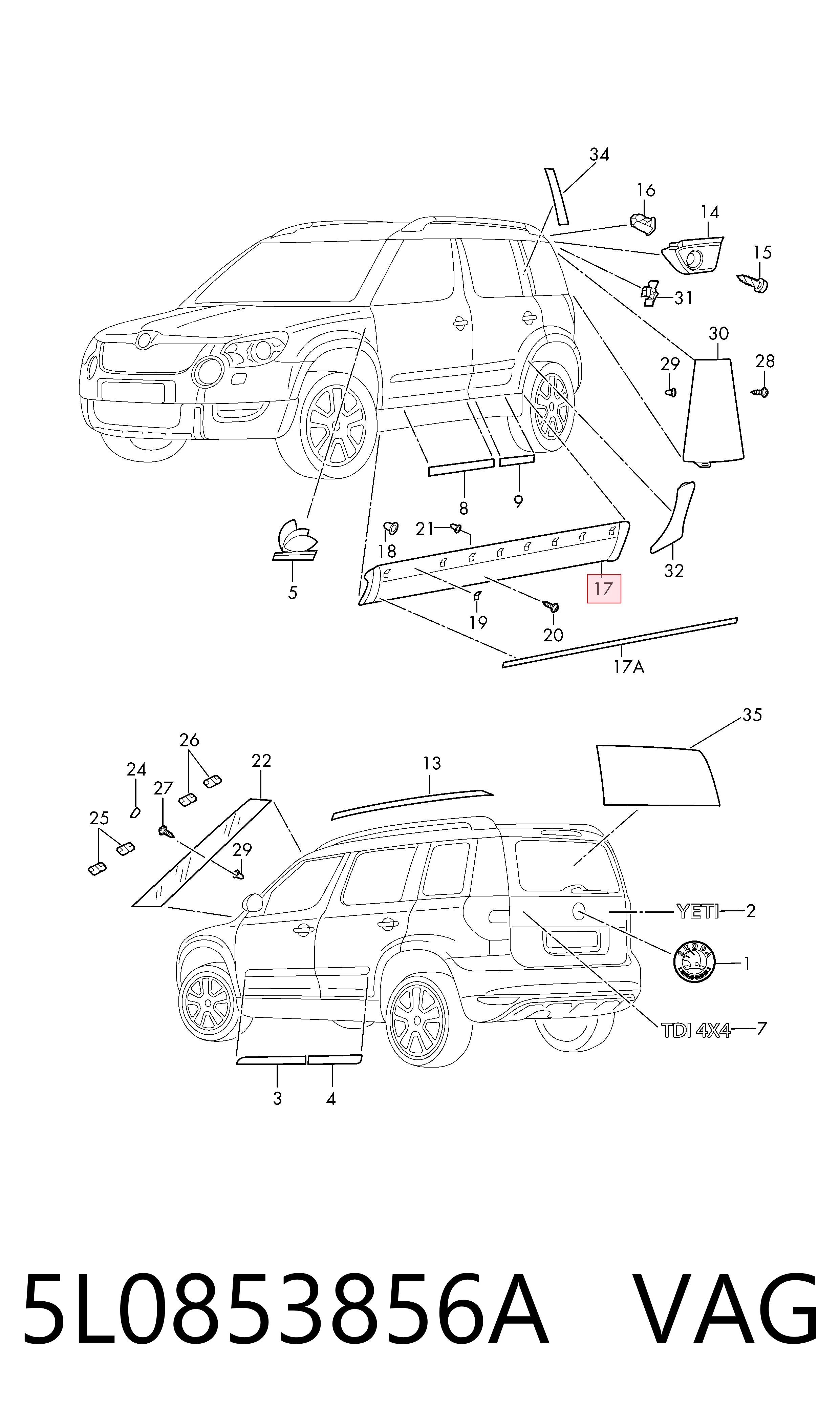 5L0853856A VAG Накладка зовнішня (молдинг) порога, правий