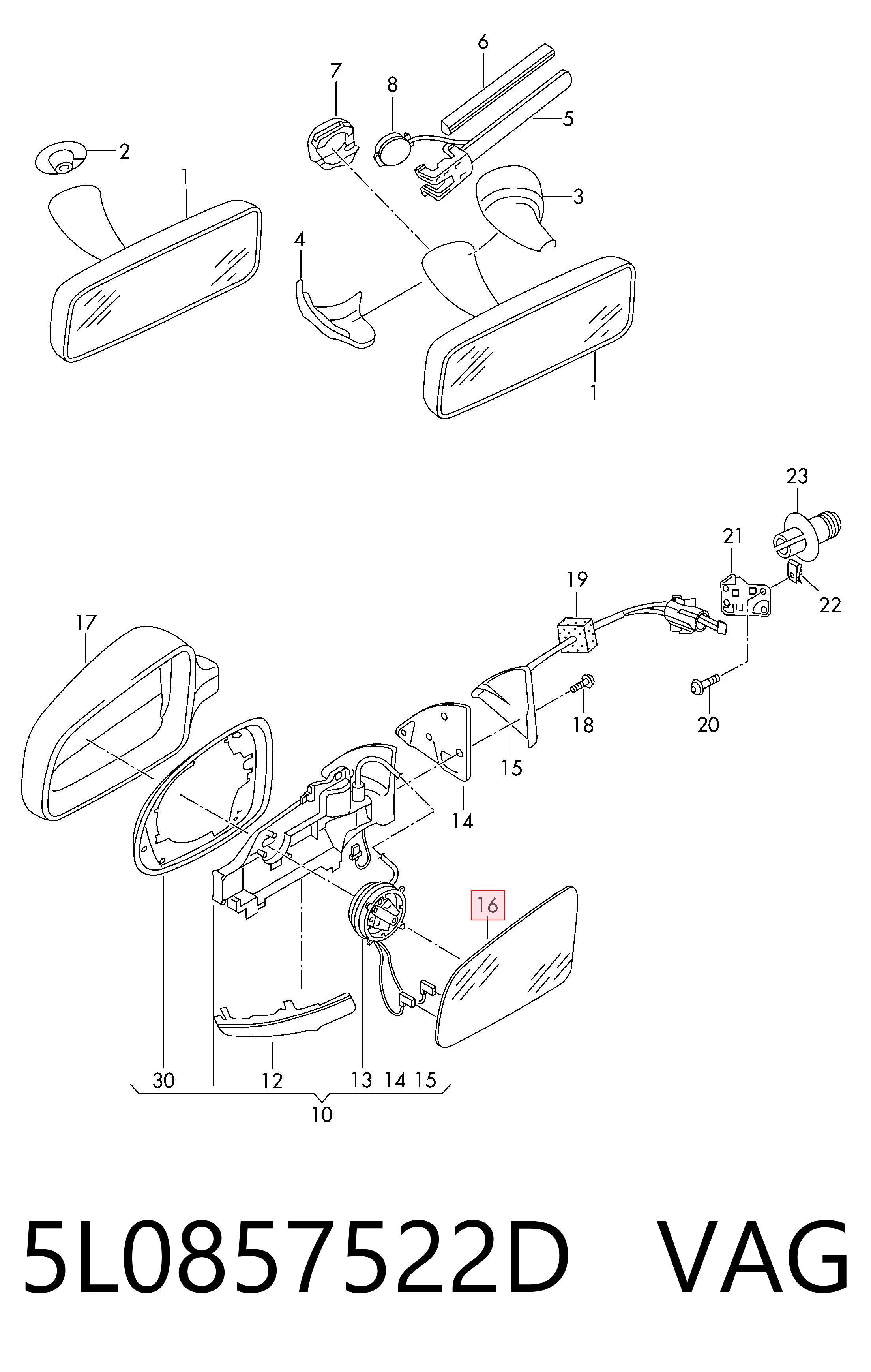 5L0857522D VAG Дзеркальний елемент правий