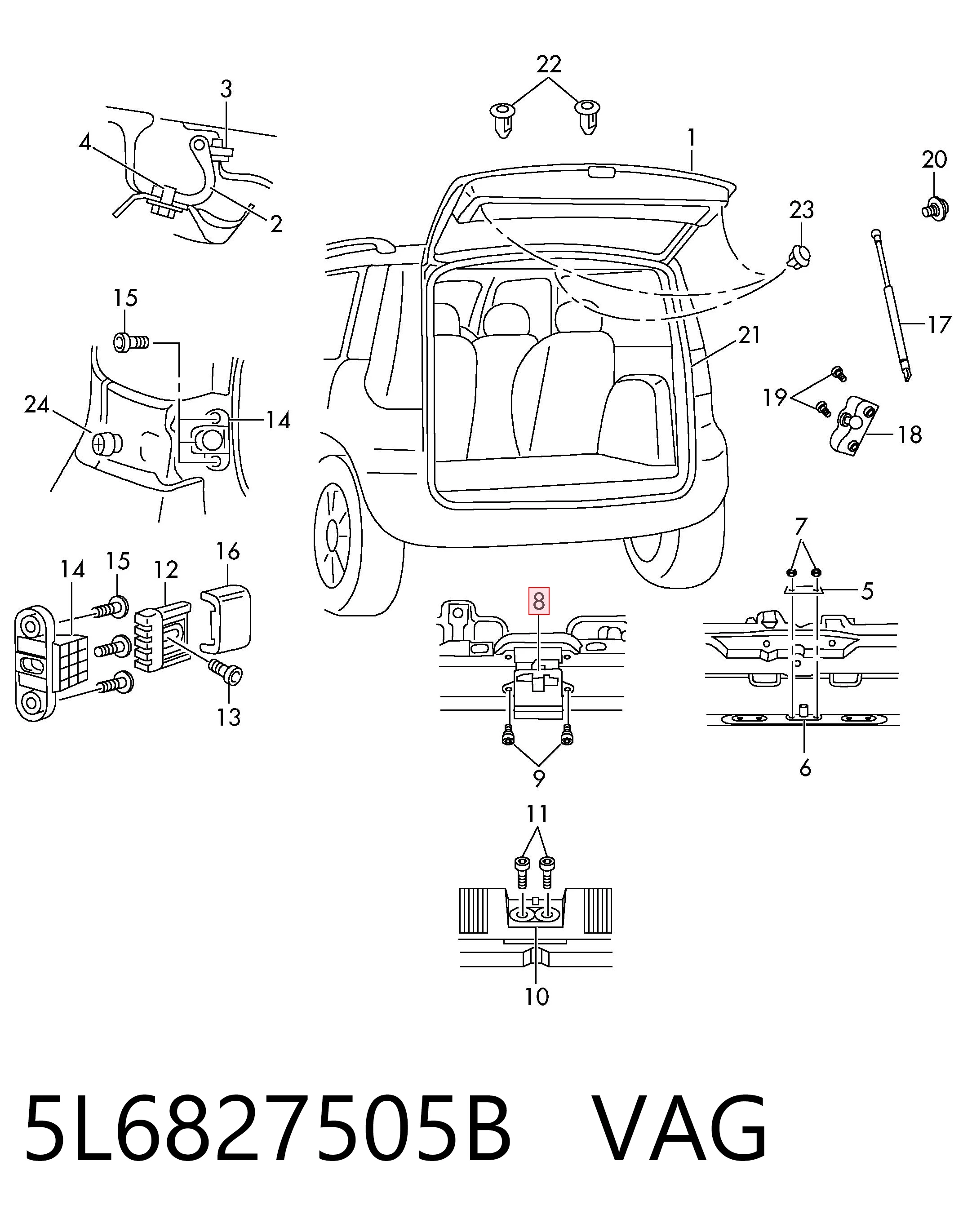 5L6827505B VAG Замок п'ятих дверей