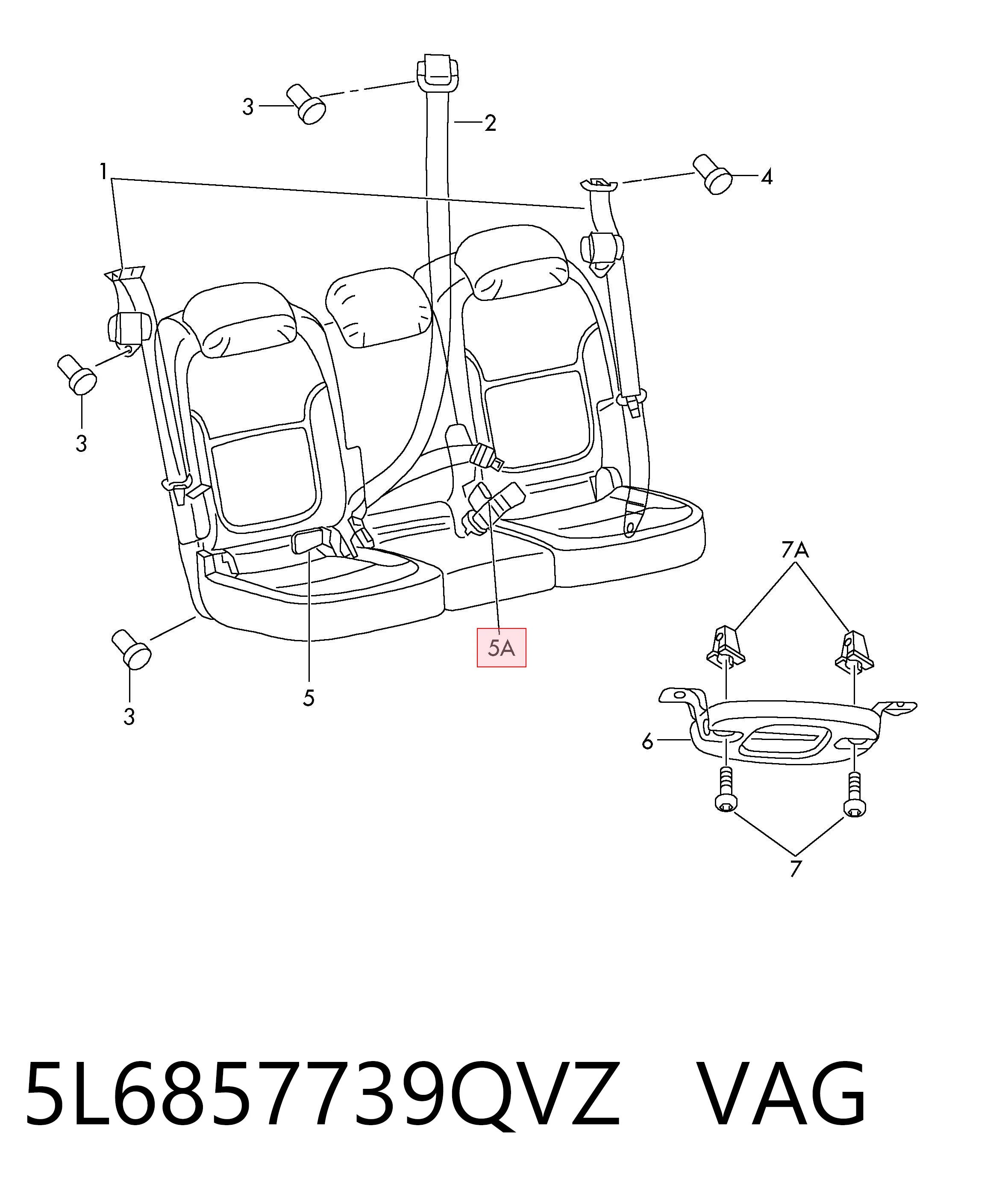 5L6857739QVZ VAG Важіль фіксатор ременя безпеки задній правий