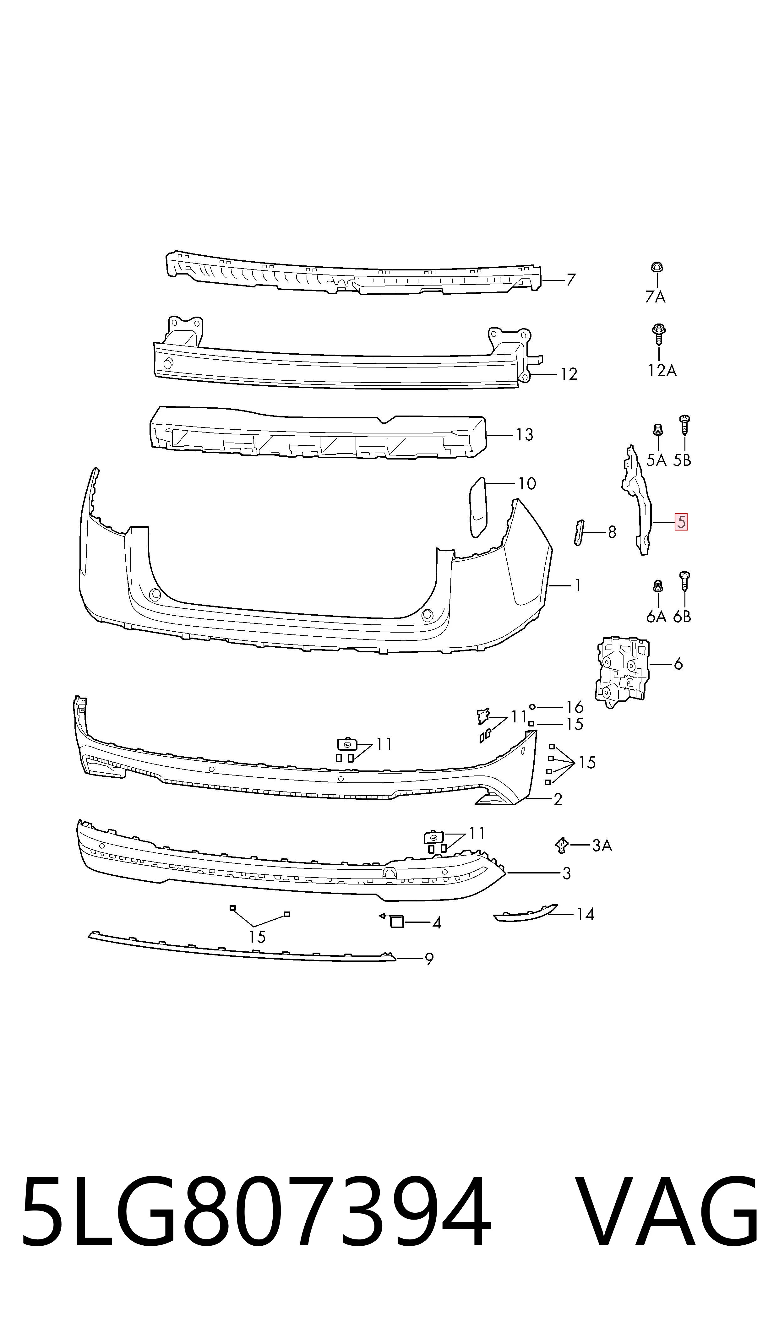 5LG807394 VAG Напрямна заднього бампера, права
