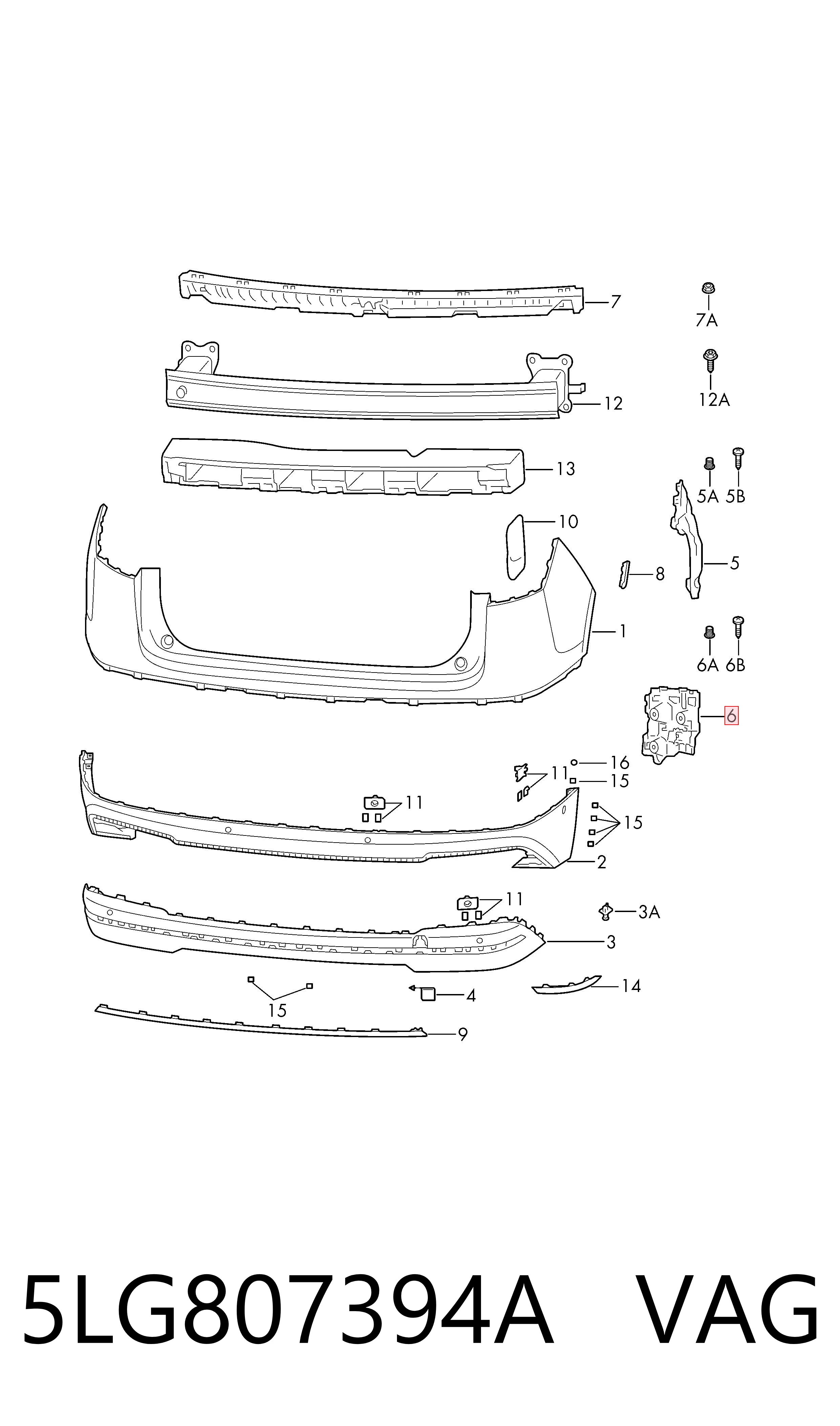 5LG807394A VAG Напрямна заднього бампера, права