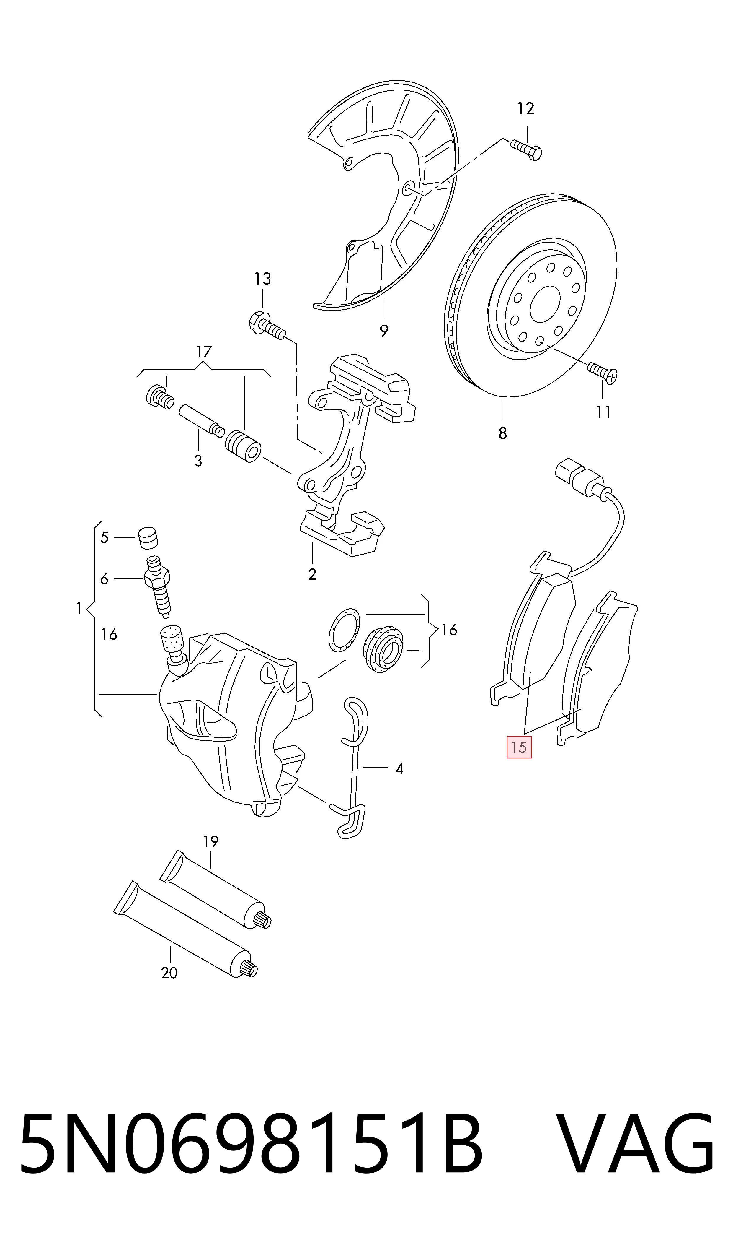 5N0698151B VAG Передні гальмівні колодки
