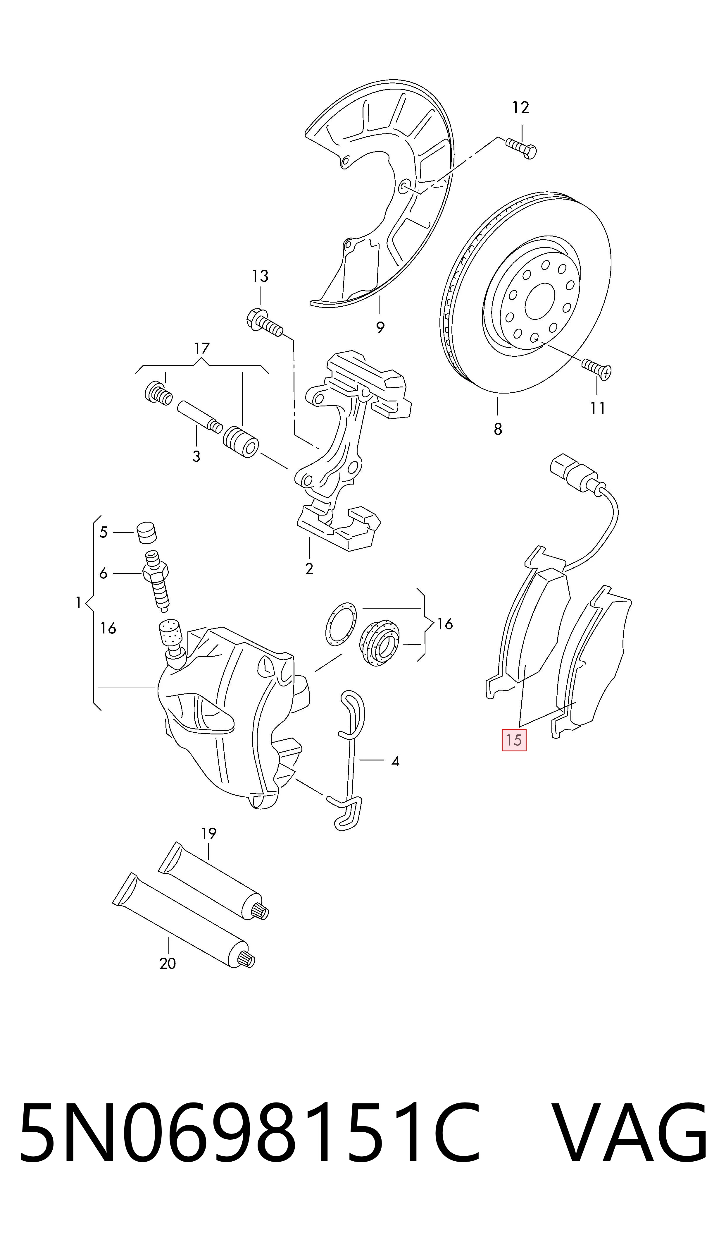 5N0698151C VAG Передні гальмівні колодки