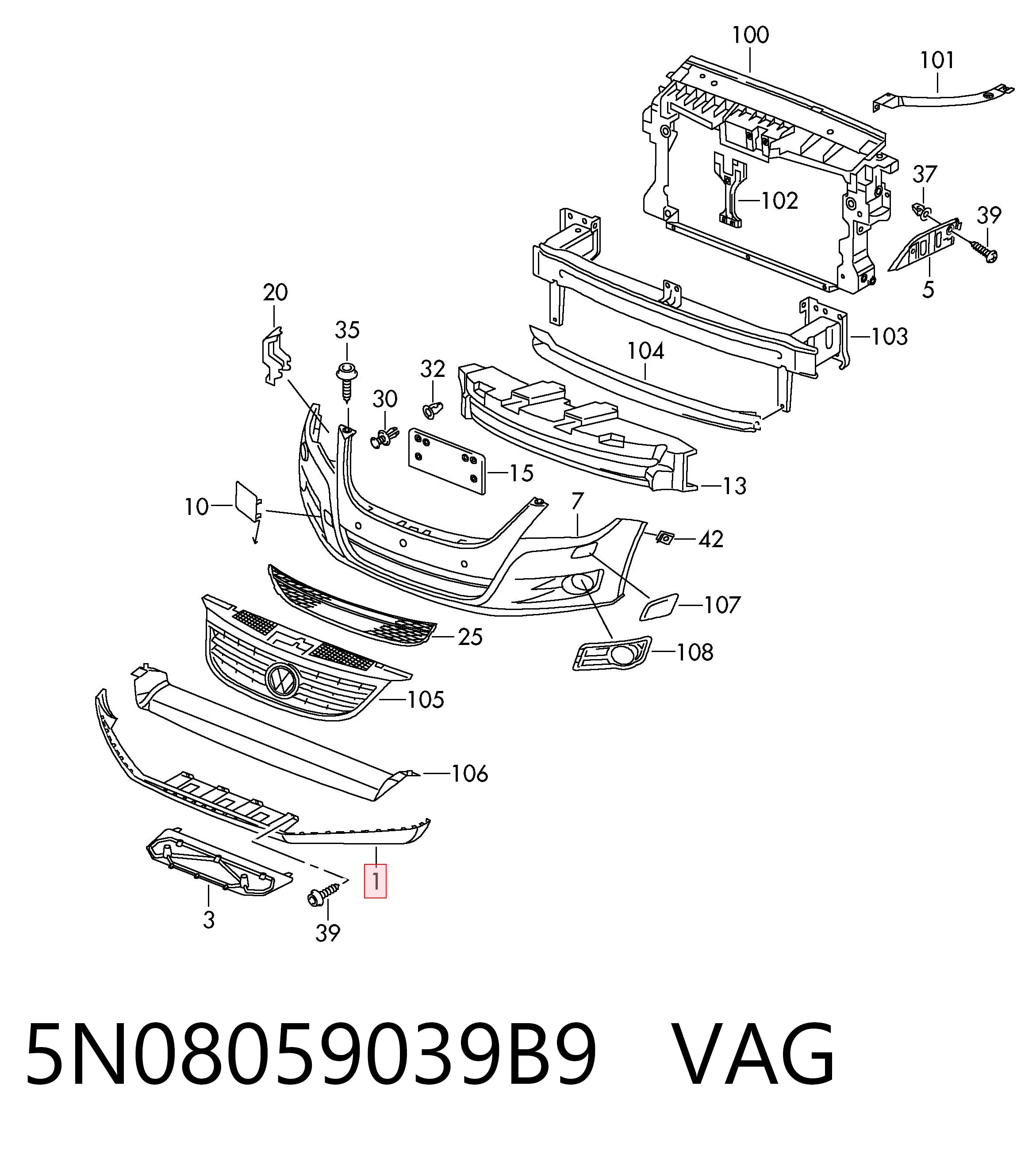 Спліттер переднього бампера VAG 5N08059039B9 ціна, від 63.35 USD