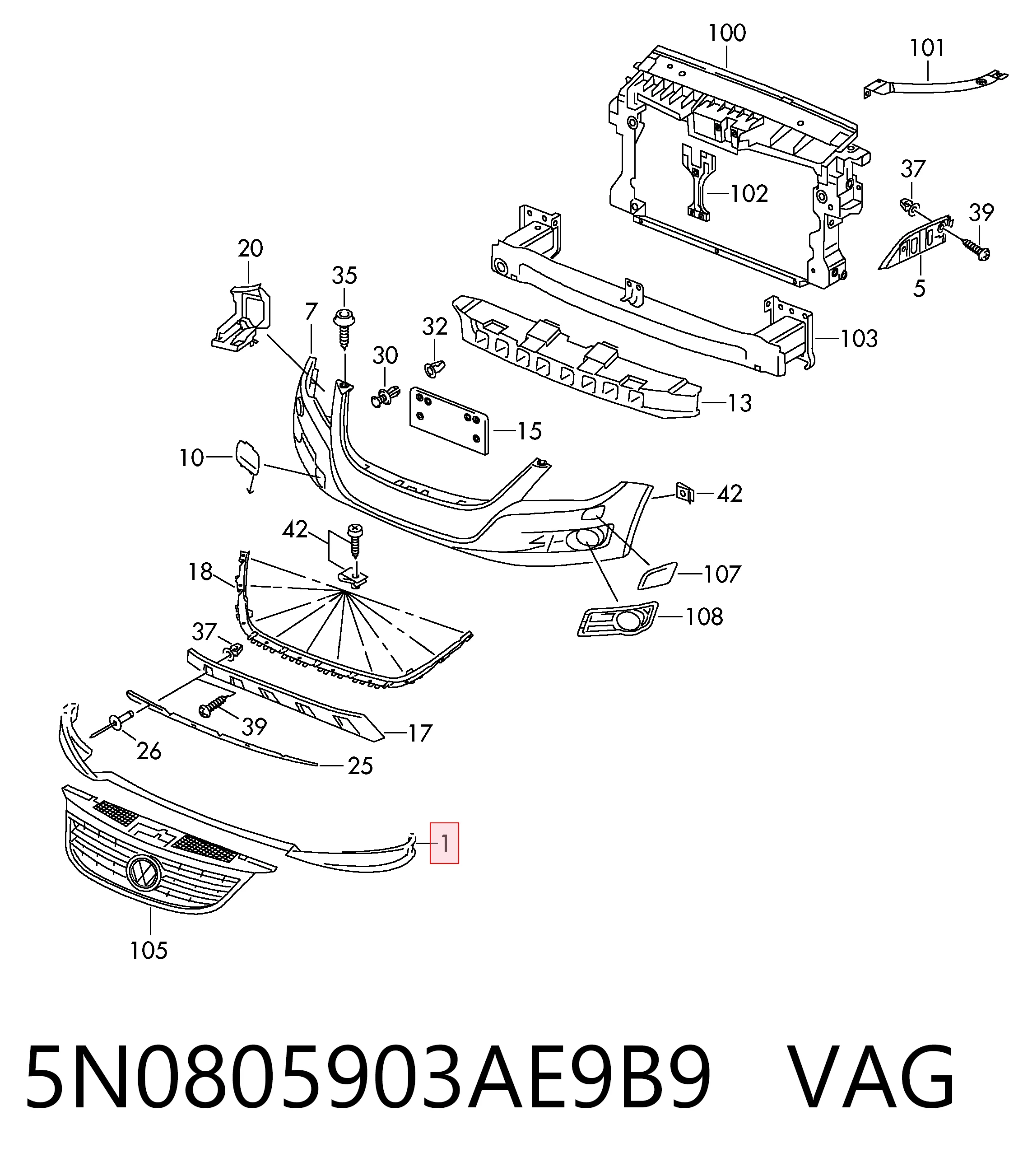 Нижня накладка на передній бампер TYG VG05041VA ціна, від 105.59 USD