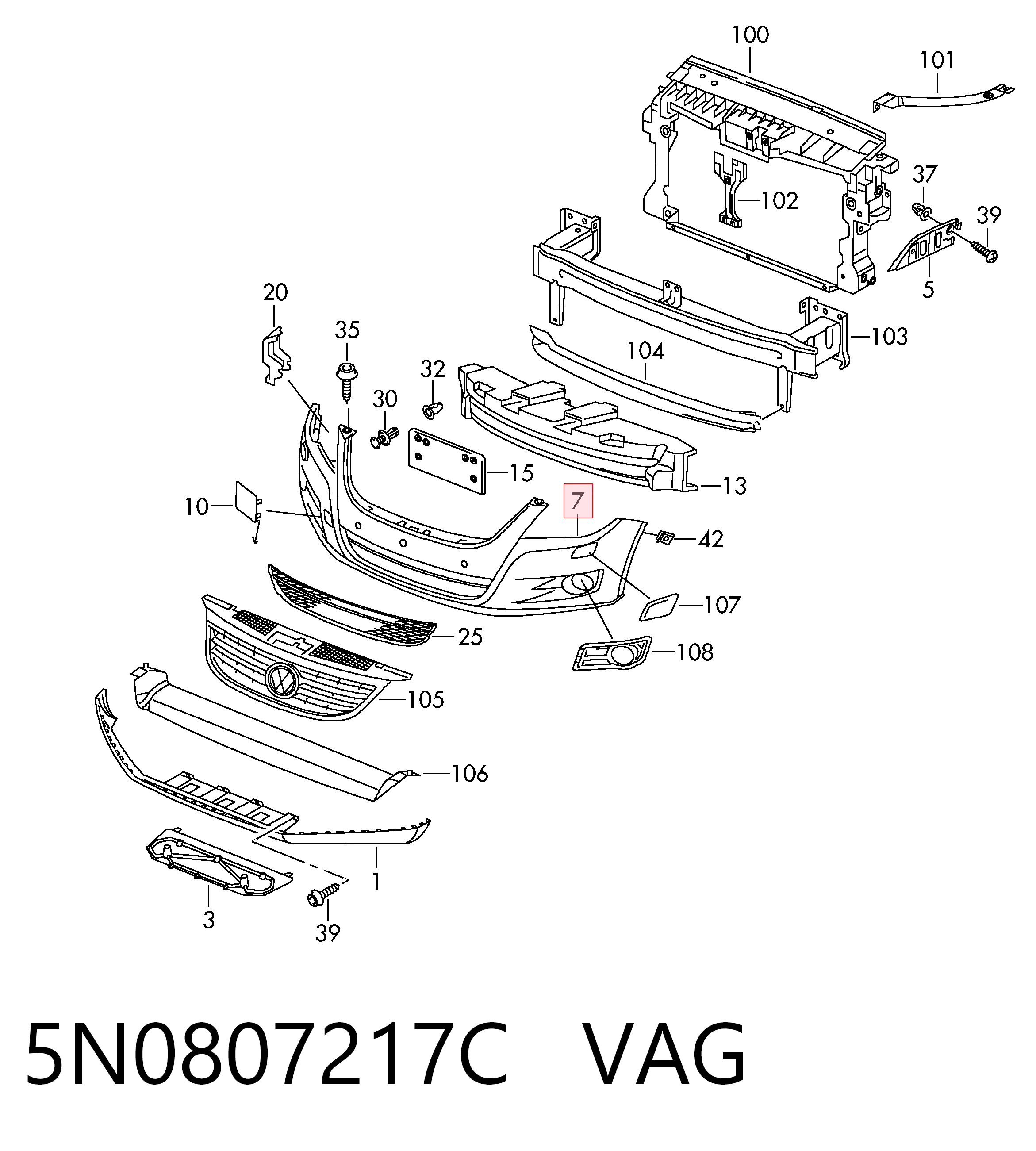 5N0807217C VAG Бампер передній в зборі