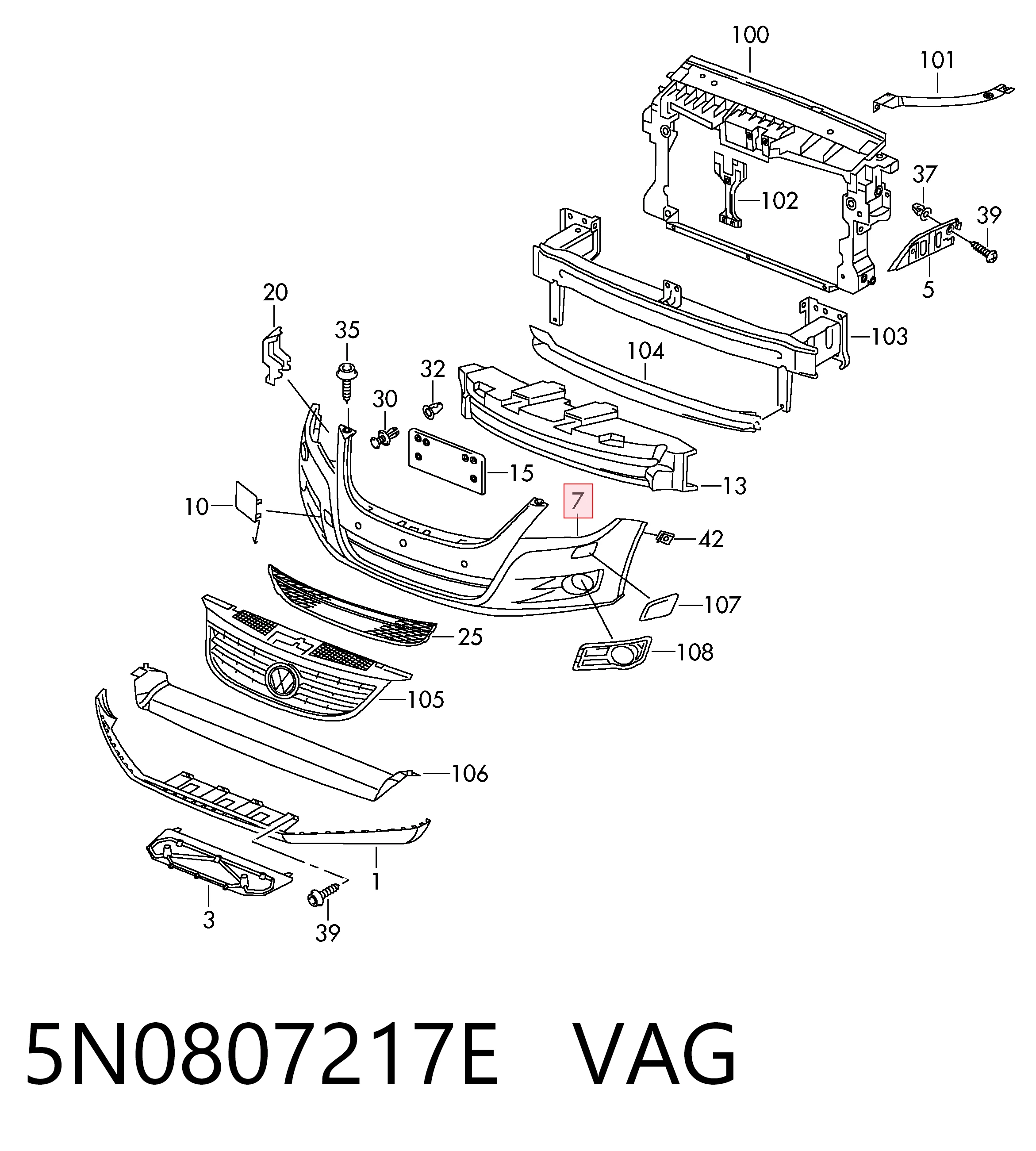5N0807217E VAG Бампер передній в зборі