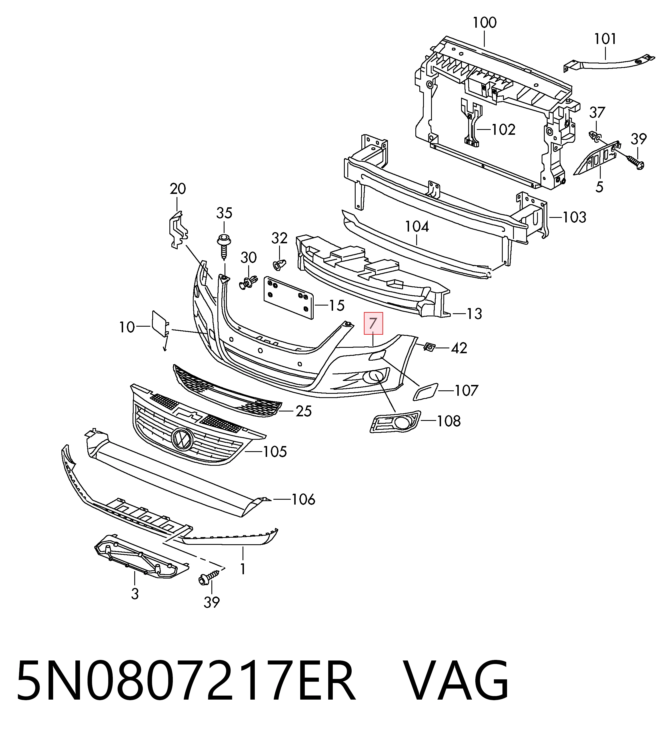 5N0807217ER VAG Бампер передній в зборі