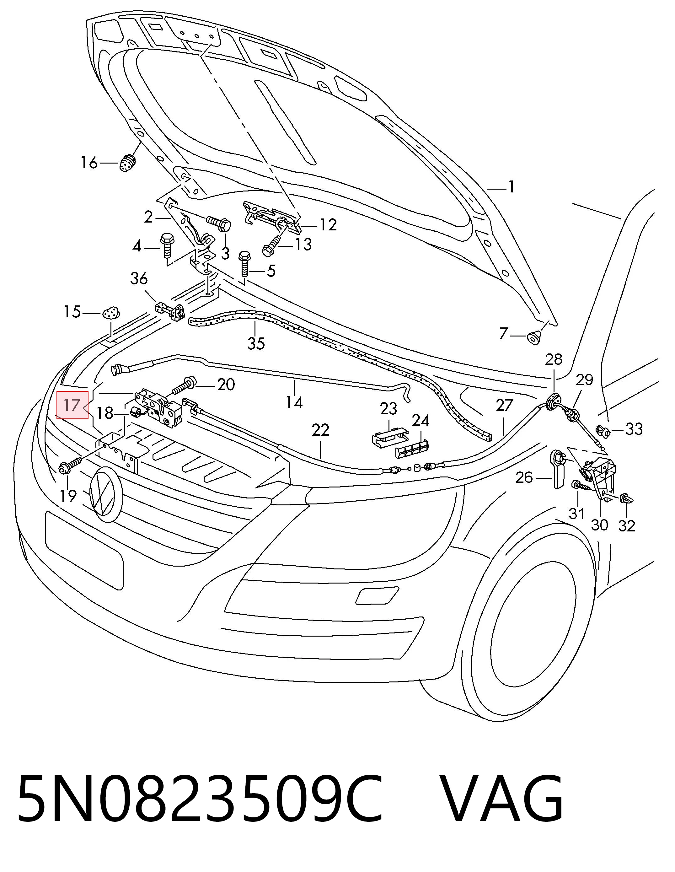  Замок капота Volkswagen Tiguan 1