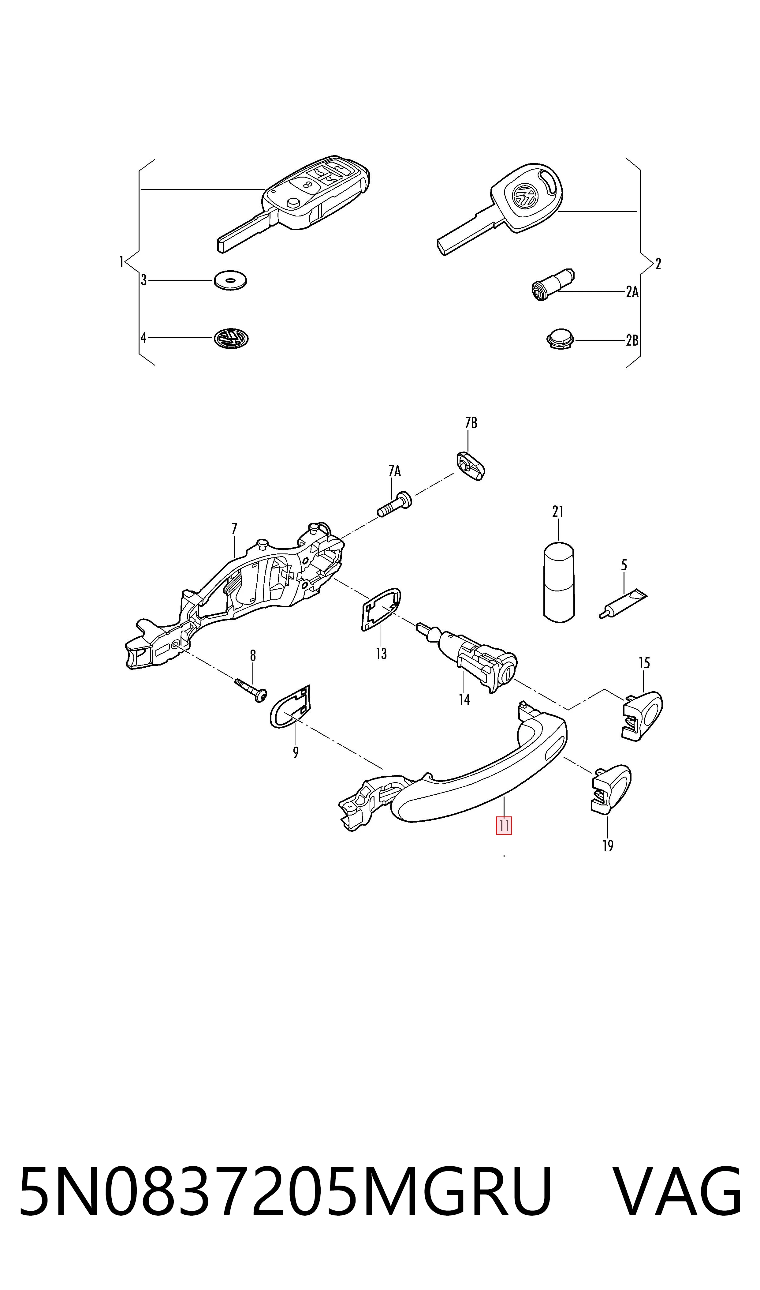 Ручка двері правою зовнішня перед/зад VAG 5N0837205MGRU ціна, від 4.42 USD
