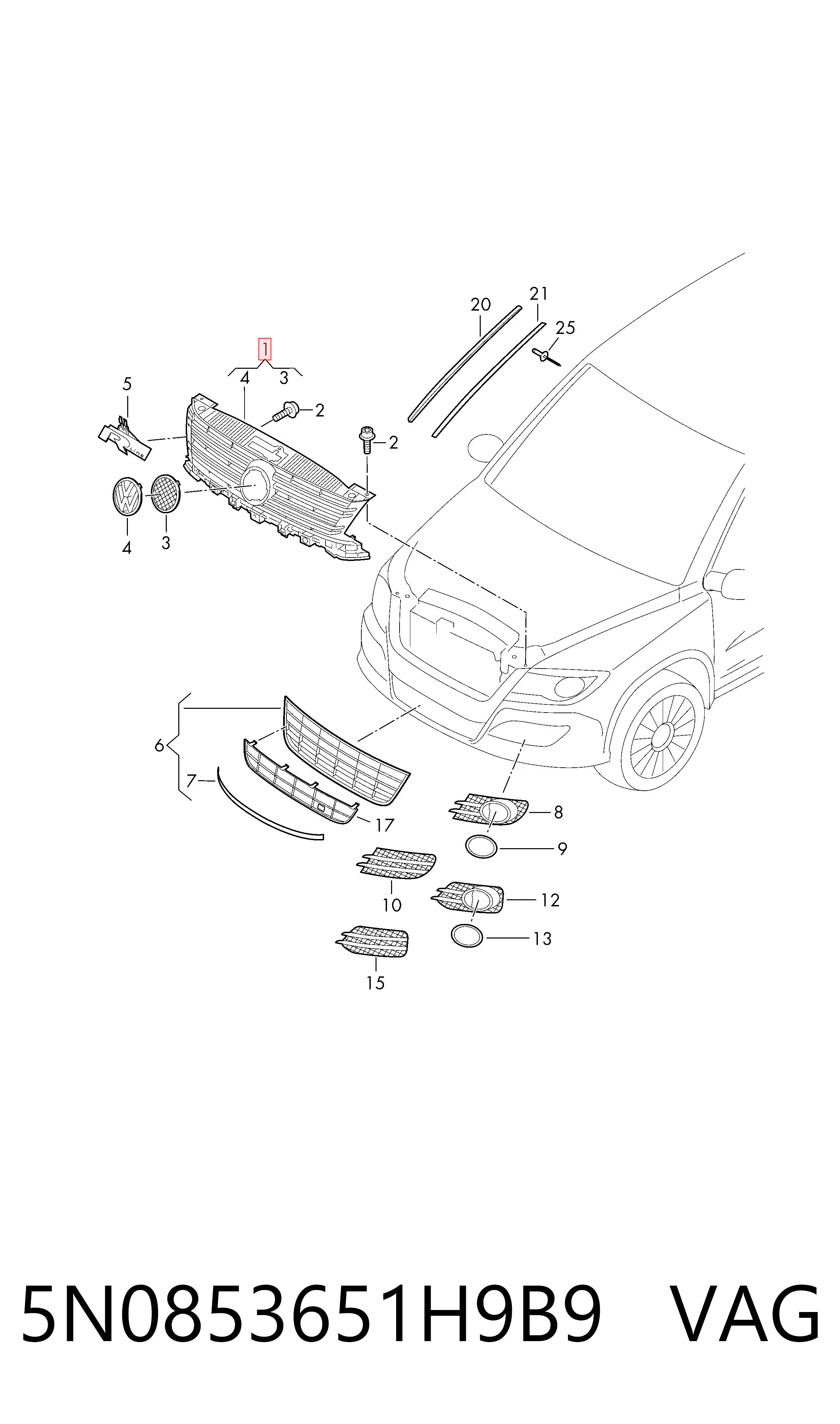 Облицювання радіатора Volkswagen Tiguan I позашляховик (5N1, 5N2) (2007 - 2018) ціна, від 81.60 USD