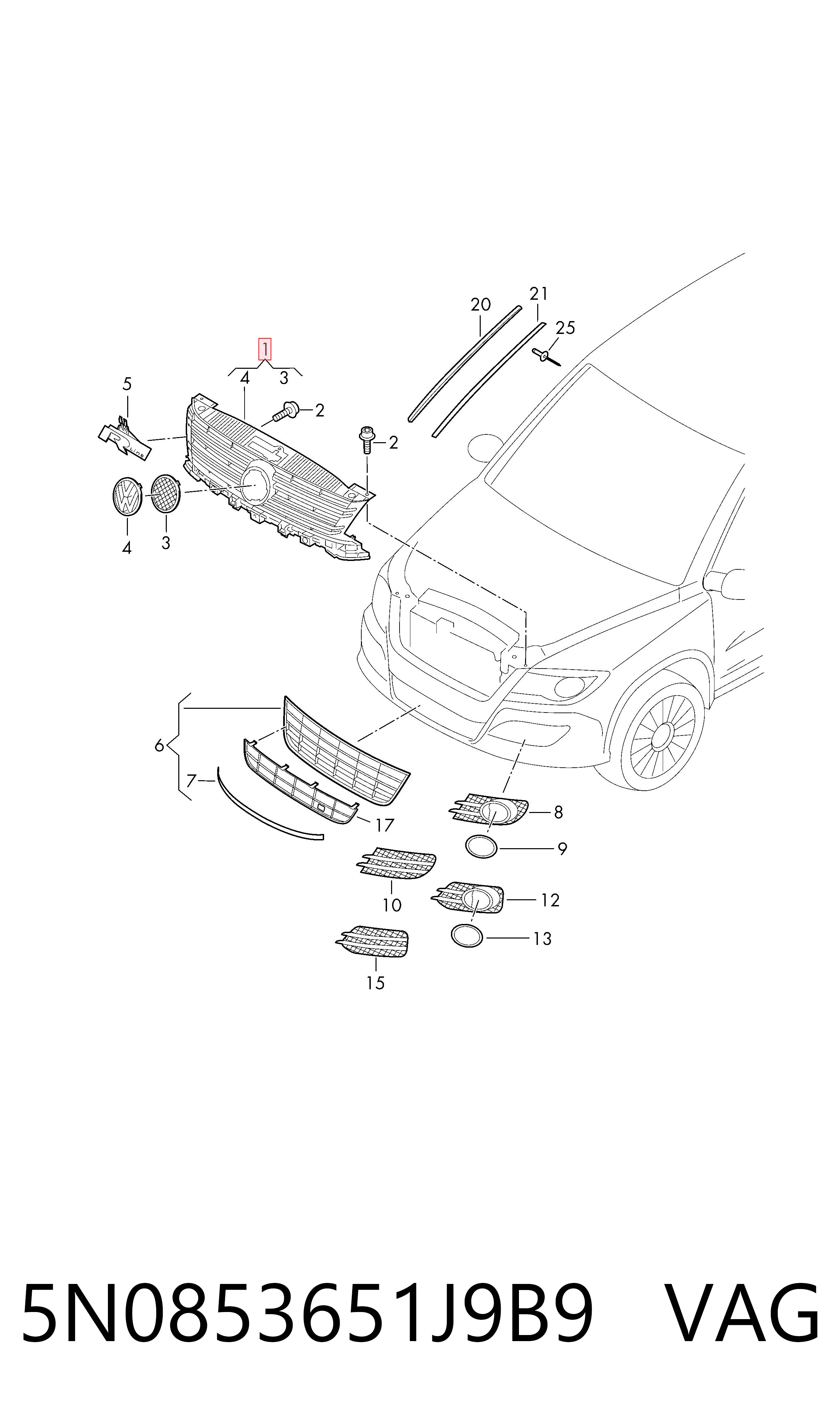  Решітка радіатора Volkswagen Tiguan 1