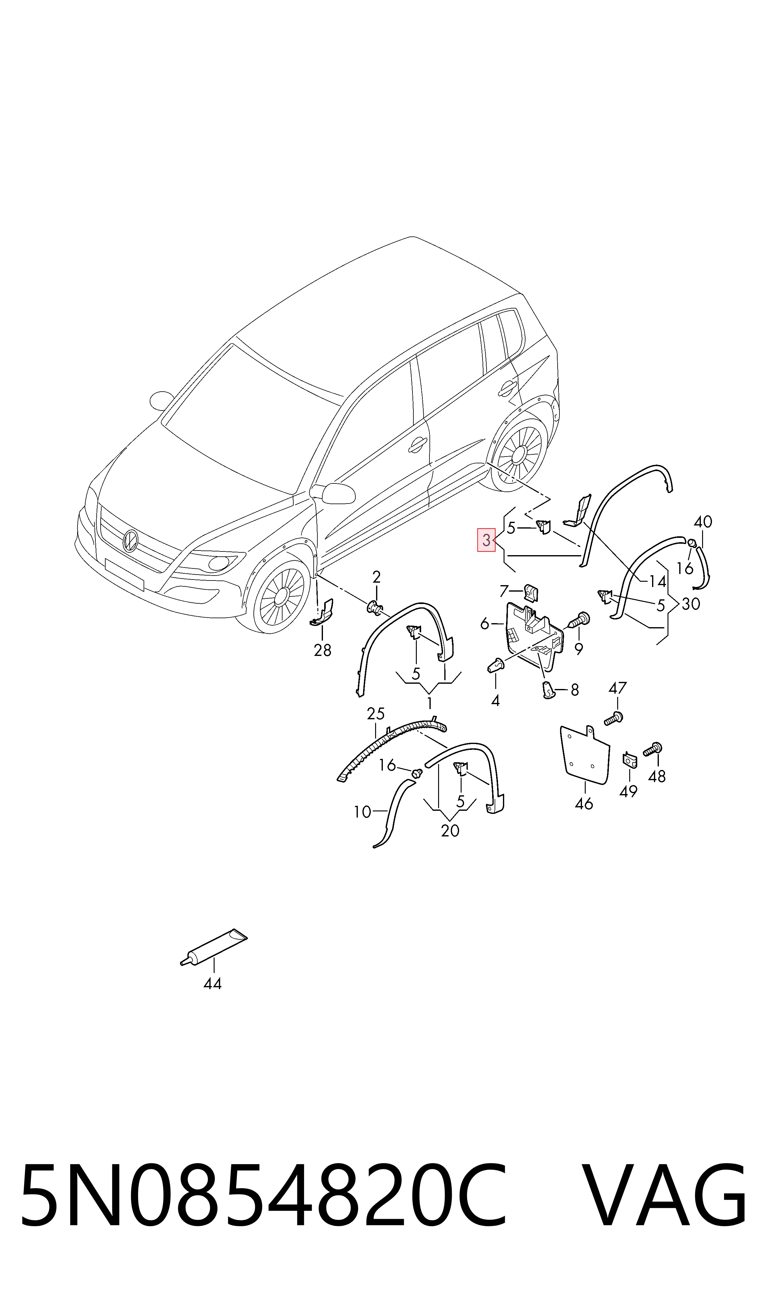 5N0854820C VAG Молдинг арки колеса заднього, правий