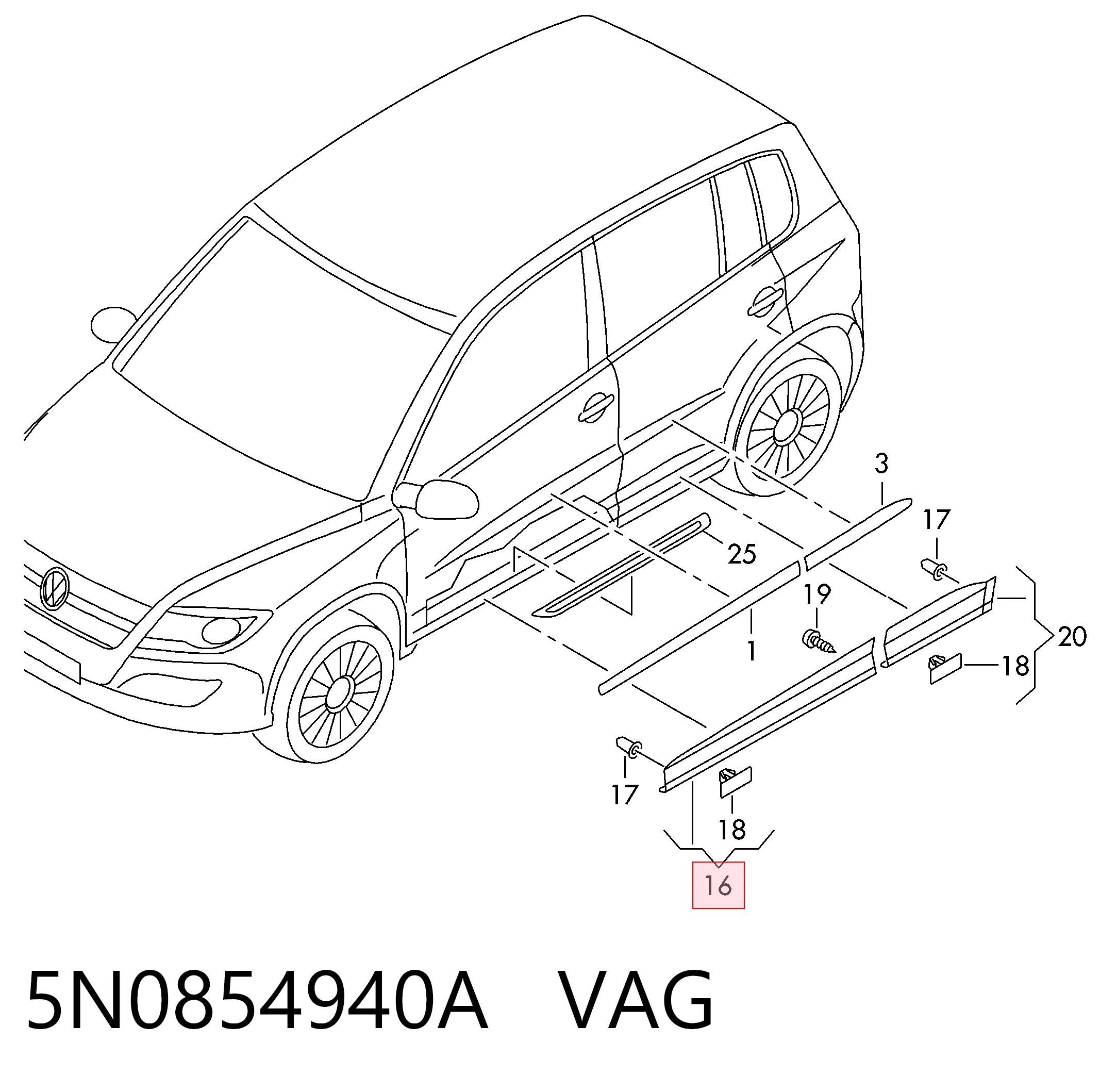 5N0854940A VAG Молдинг передньої правої двері