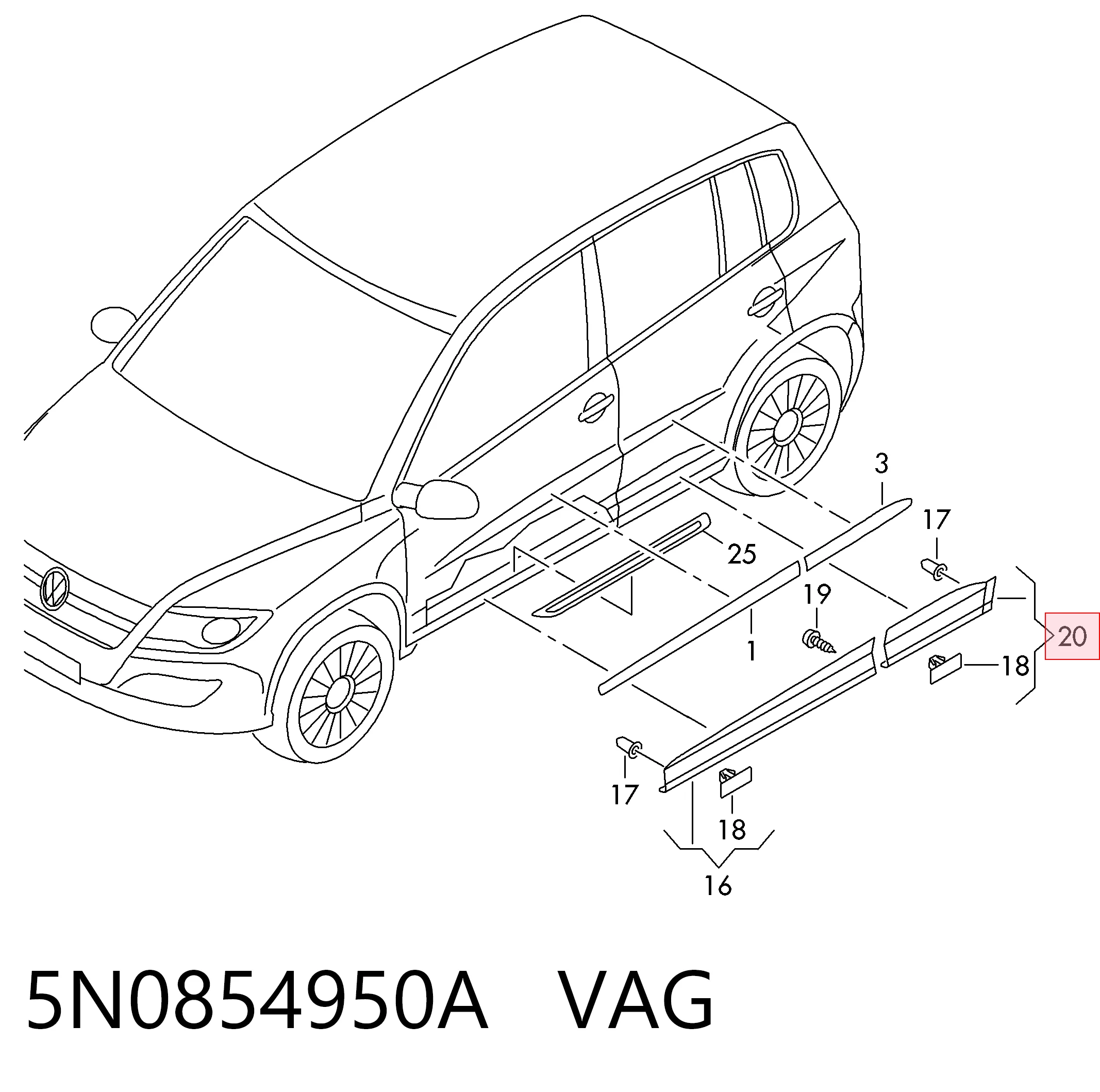 5N0854950A VAG Накладка задніх правих дверей