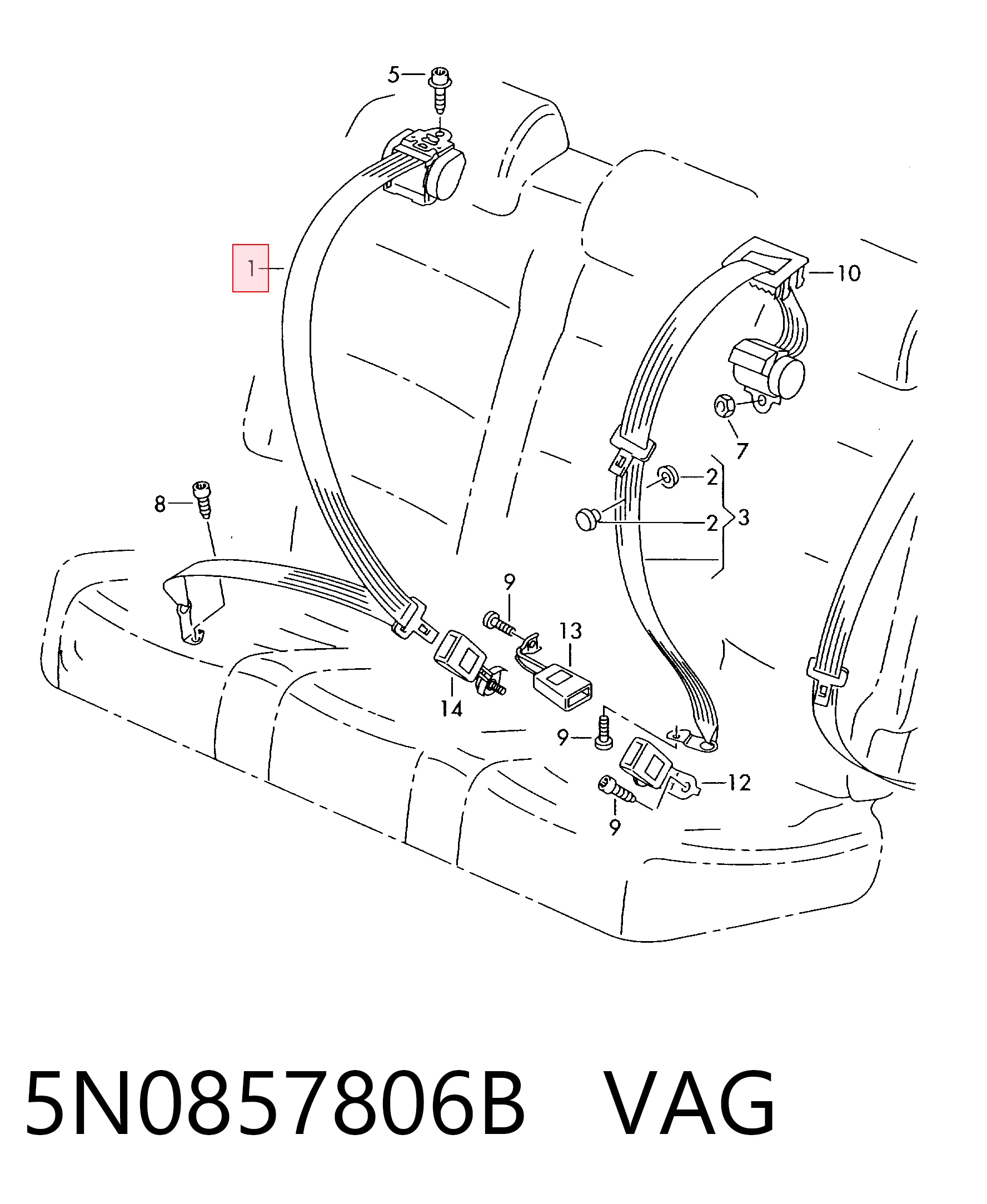 5N0857806B VAG Пасок безпеки задній правий