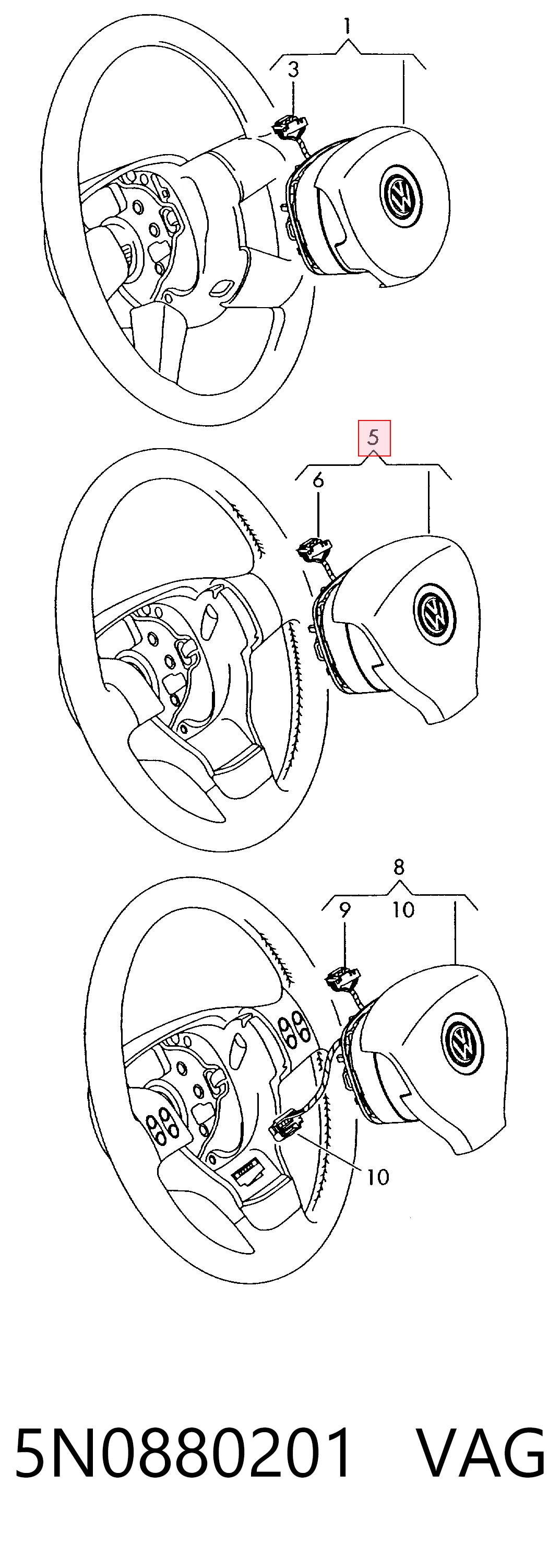 5N0880201 VAG Подушка безпеки, водійська, AIRBAG