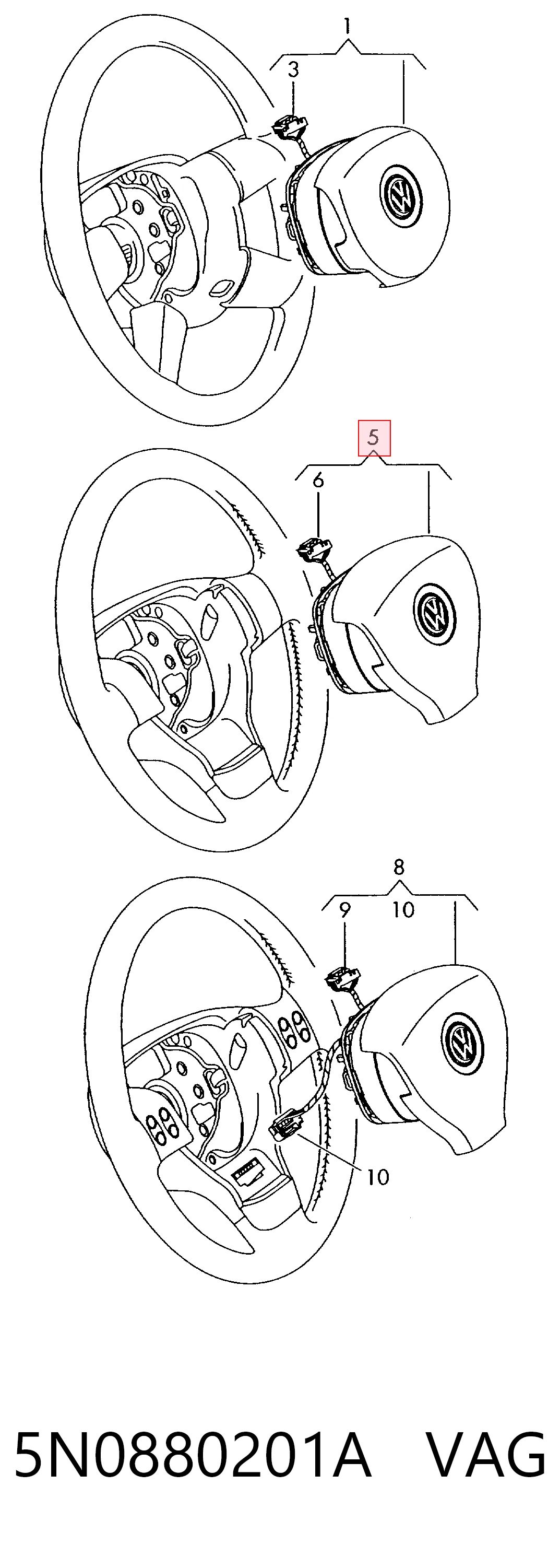 5N0880201A VAG Подушка безпеки, водійська, AIRBAG