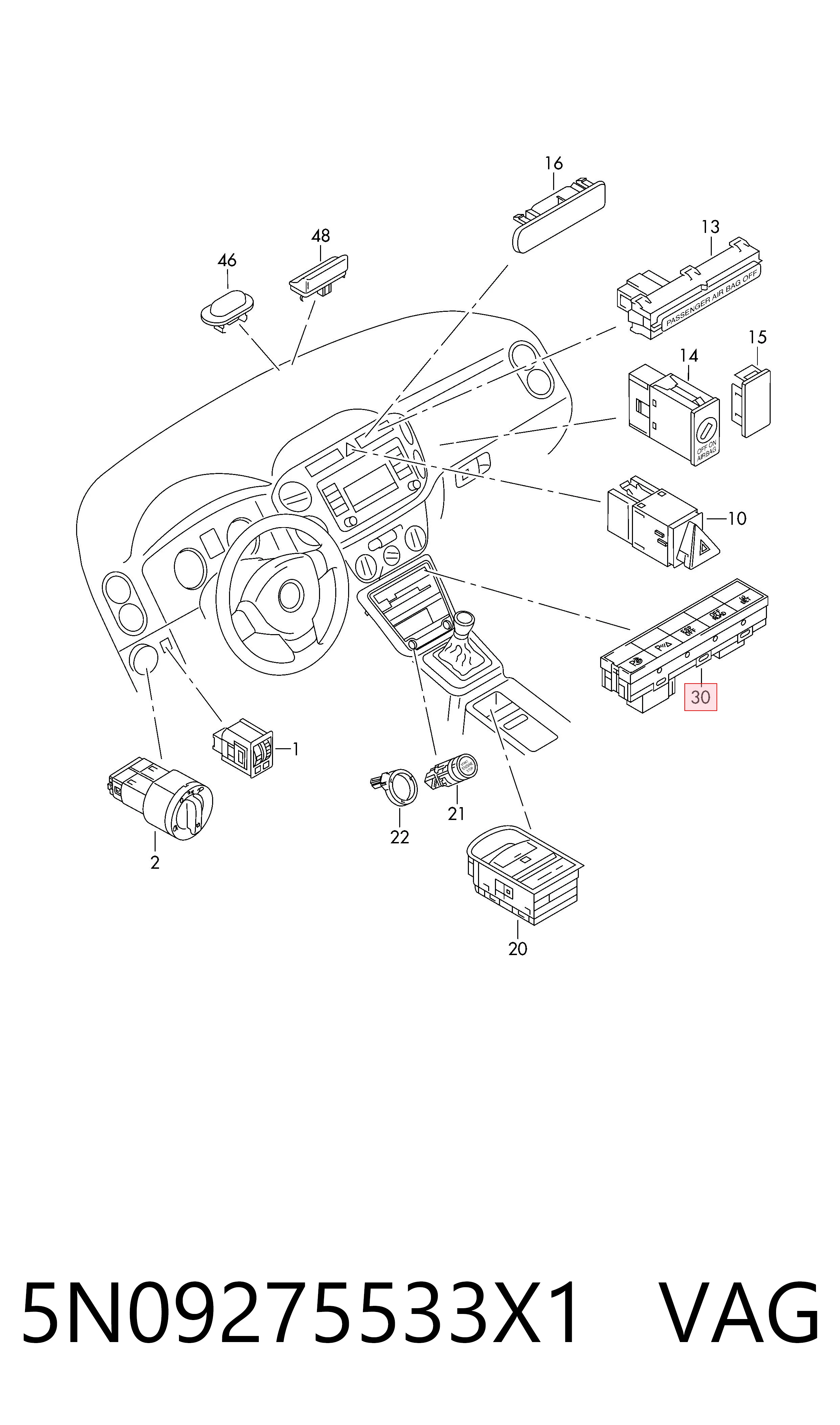 5N09275533X1 VAG Блок кнопок центральної консолі