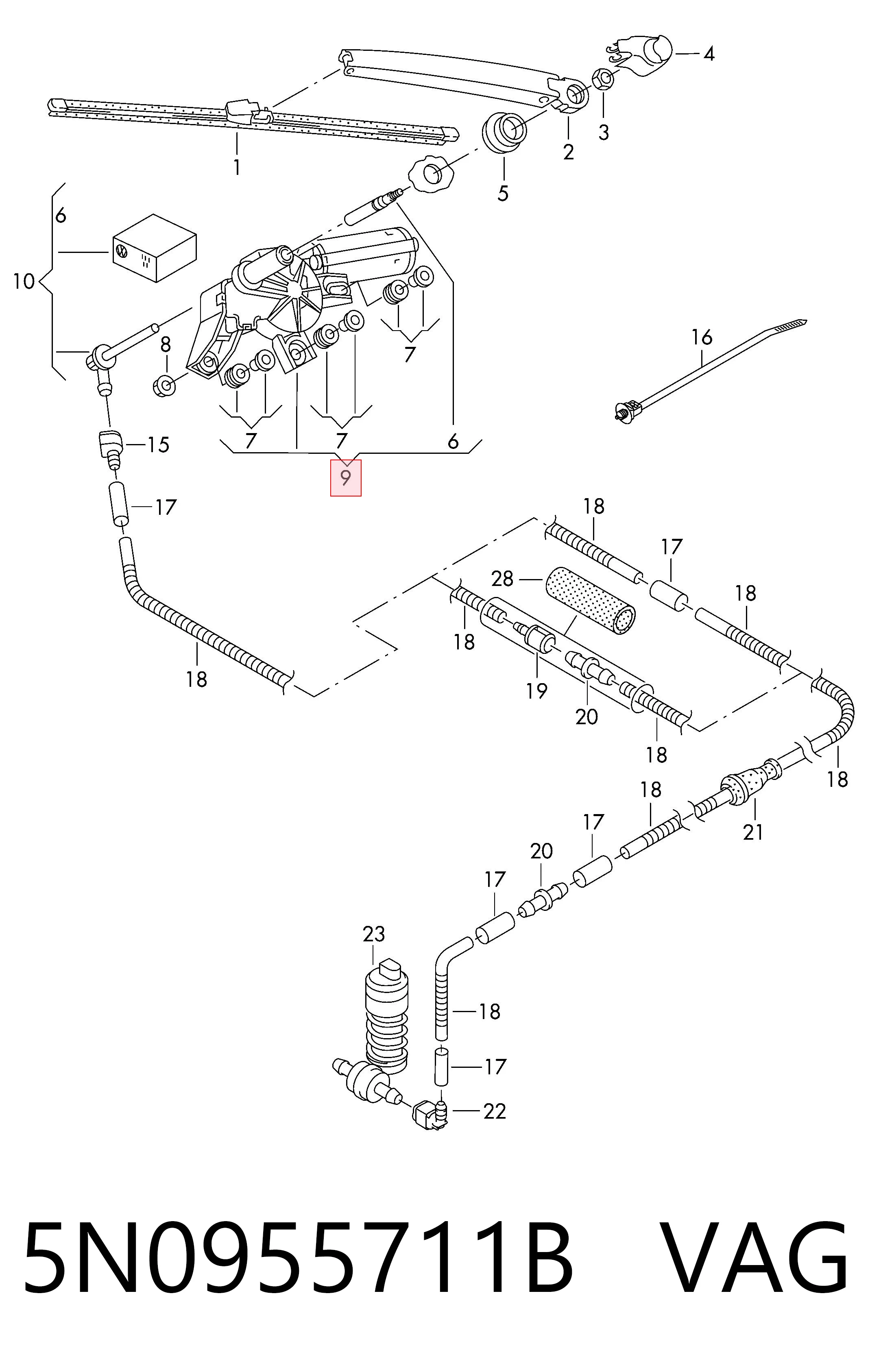 Склоочисник дверей задка VAG 5N0955711B ціна, від 25.33 USD
