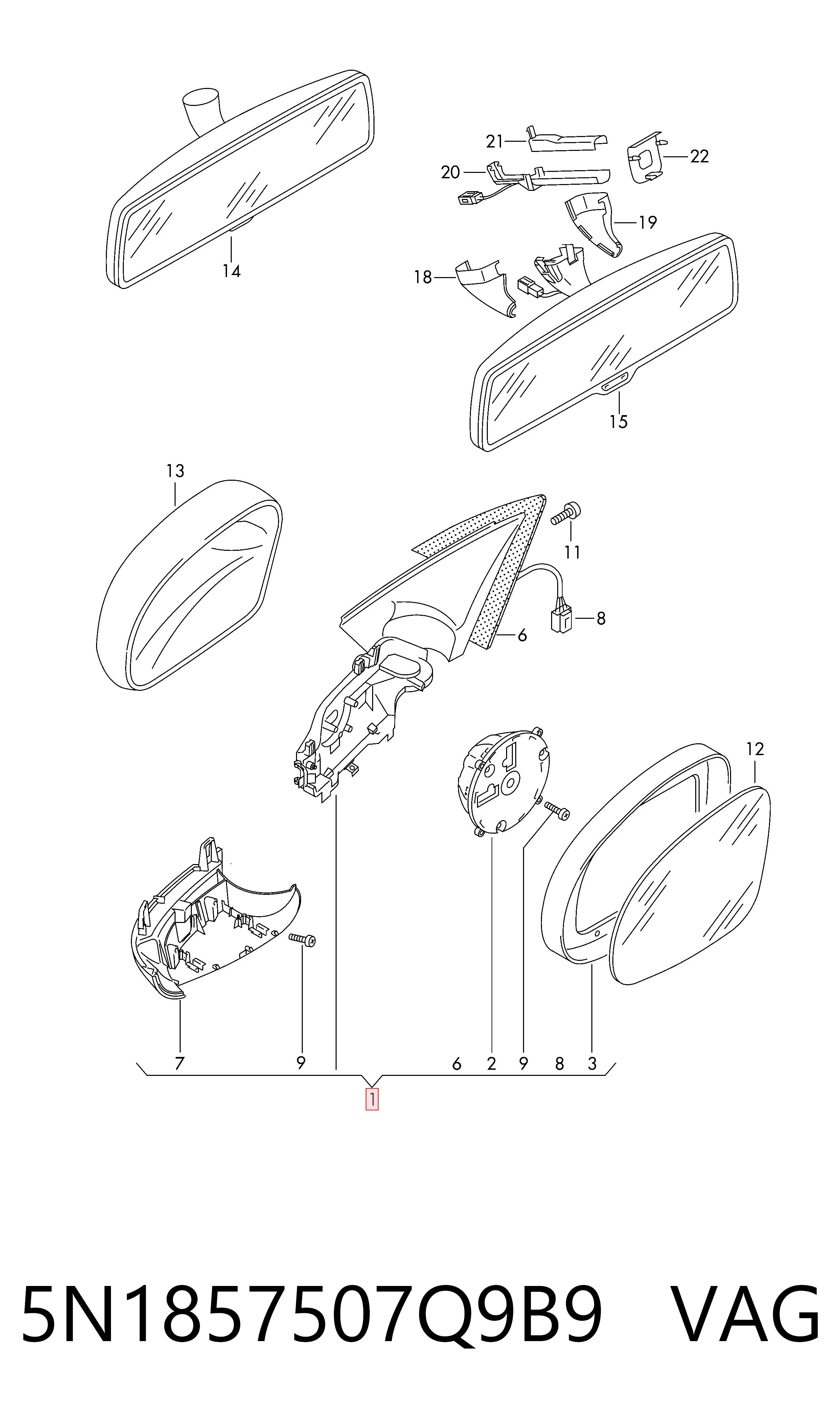 Ліве бічне дзеркало VAG 5N1857507Q9B9 ціна, від 118.29 USD