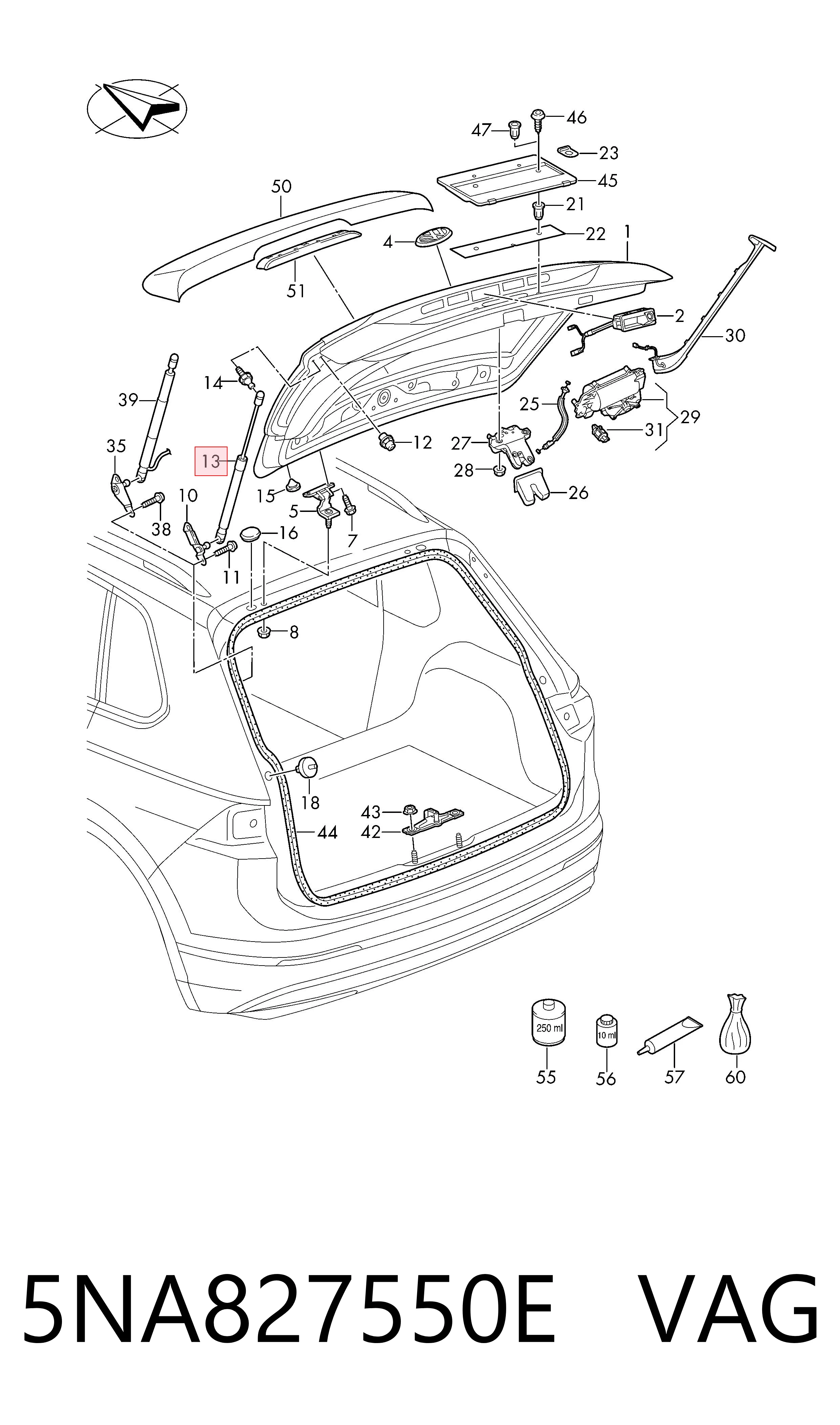 Амортизатор кришки багажника / двері 3/5-ї задньої на Volkswagen Tiguan Allspace  BW2, BJ2