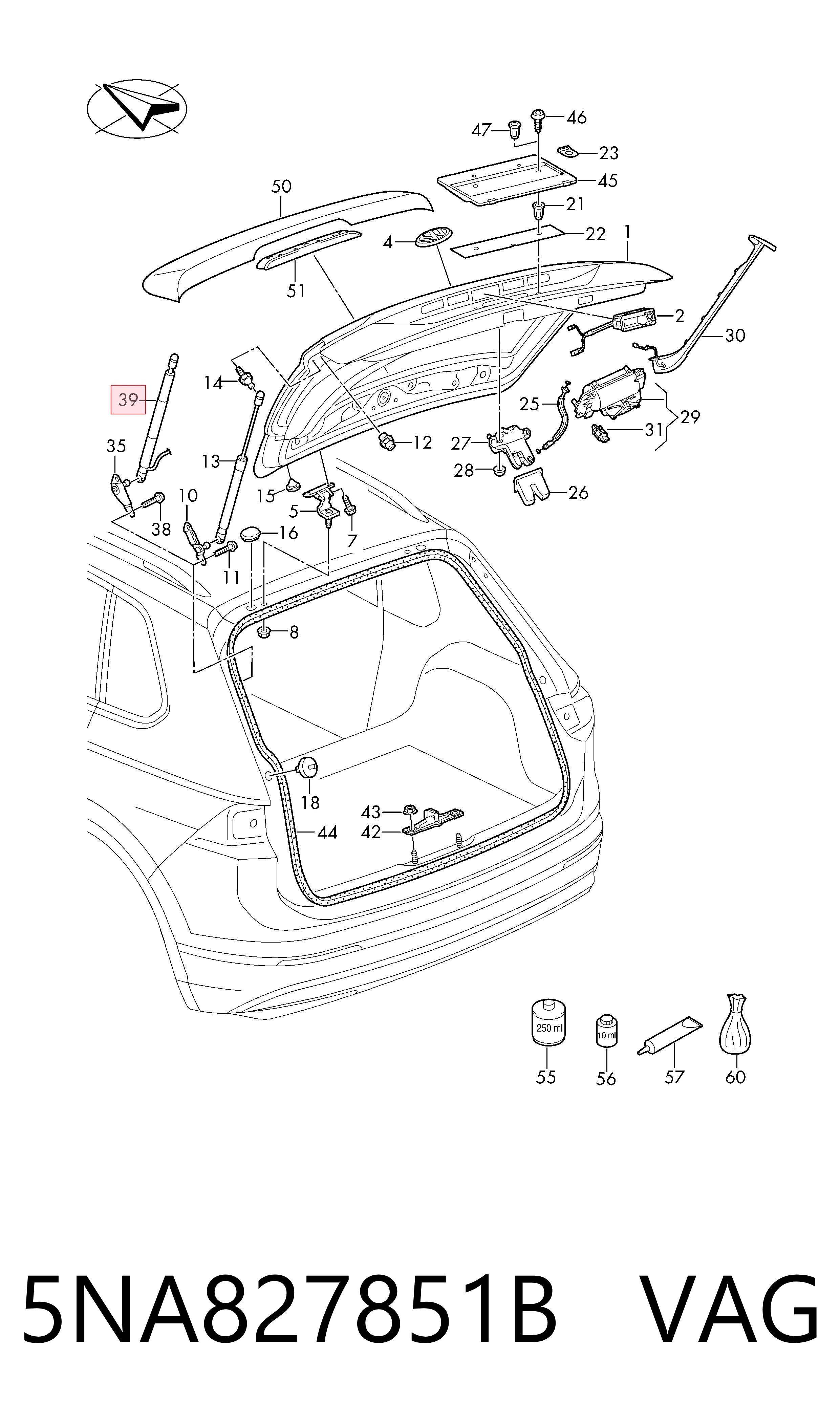 Амортизатор двері задньої VAG 5NA827851B ціна, від 141.24 USD