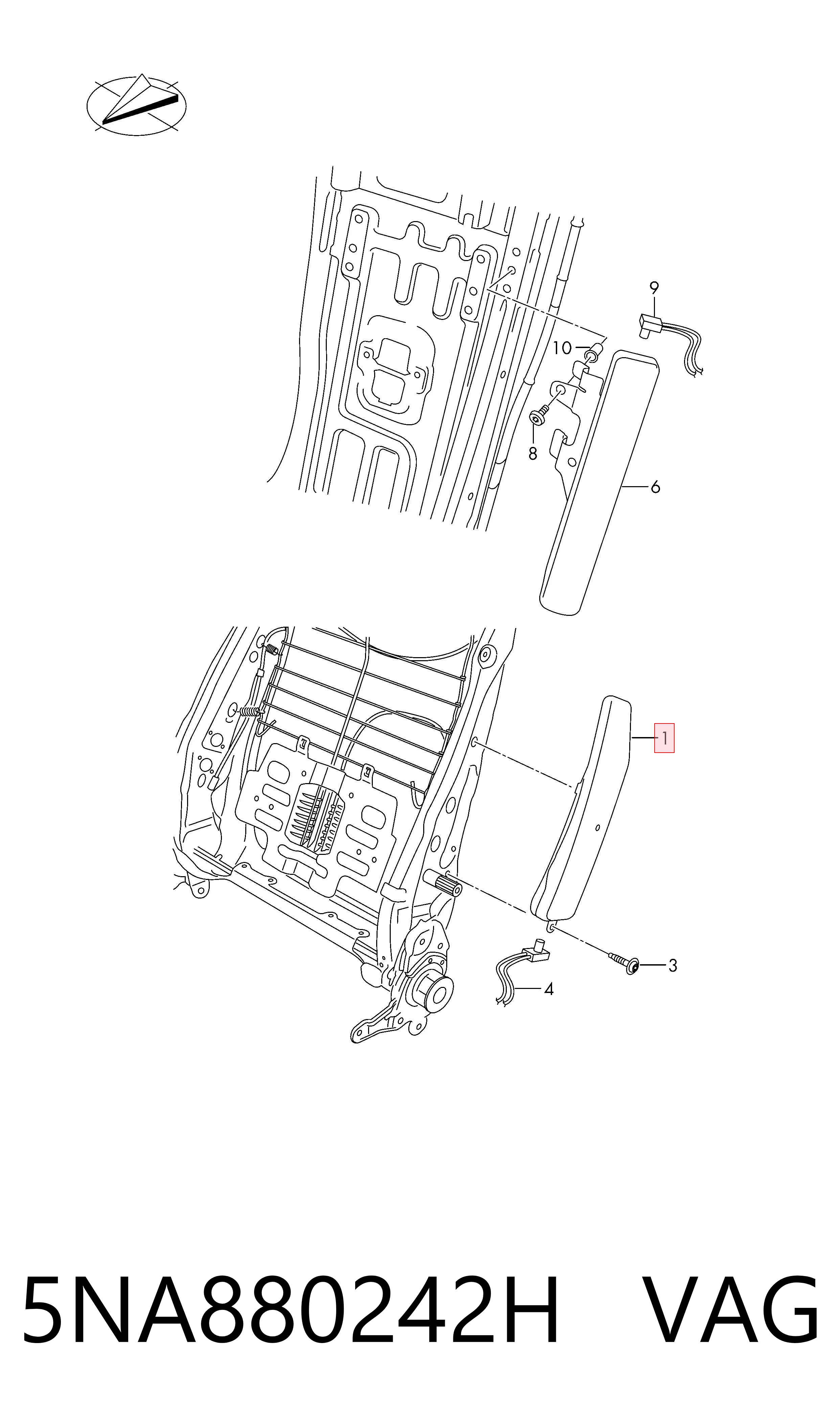 5NA880242H VAG Подушка безпеки AIRBAG спинки сидіння, правого
