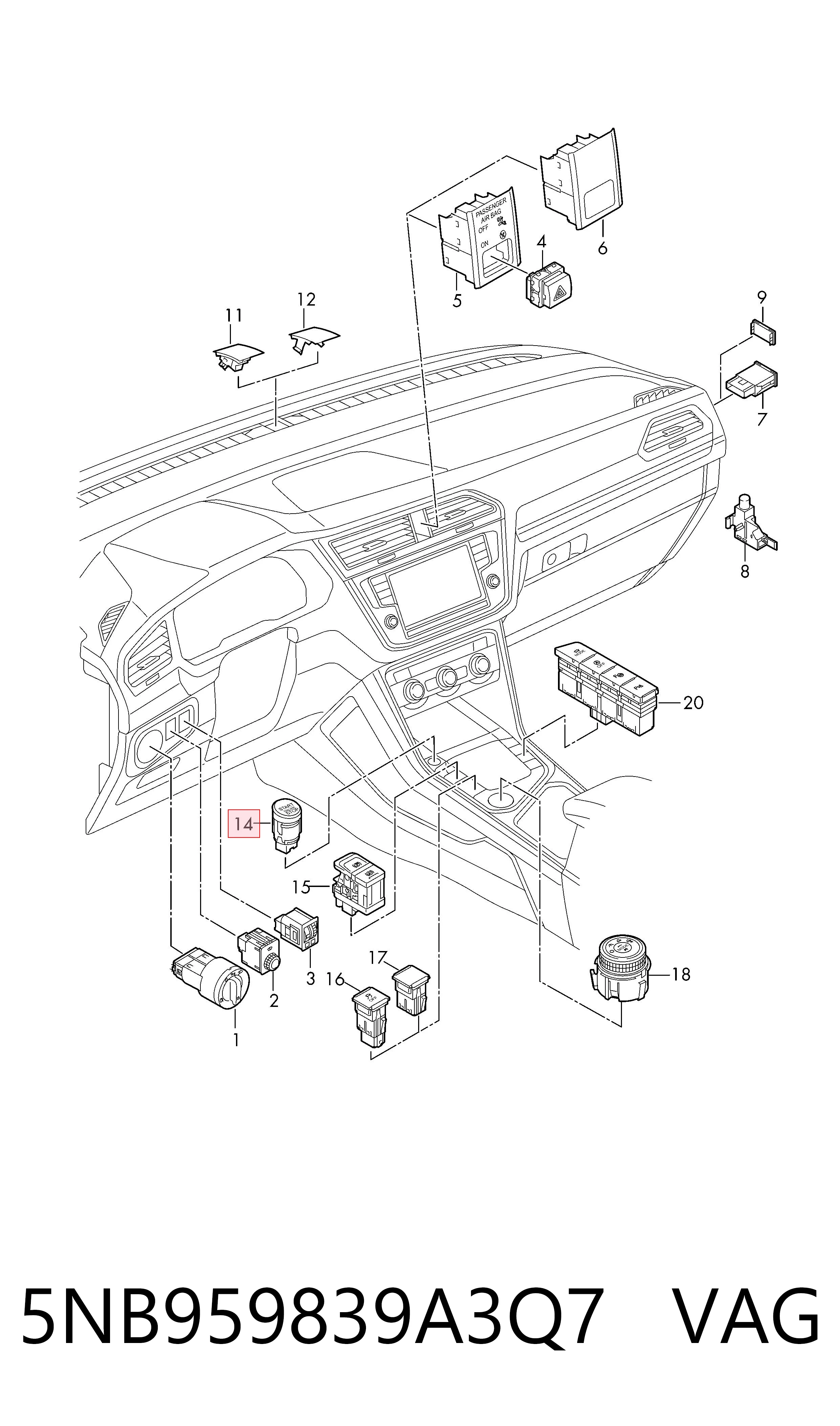 5NB959839A3Q7 VAG Кнопка запуску двигуна