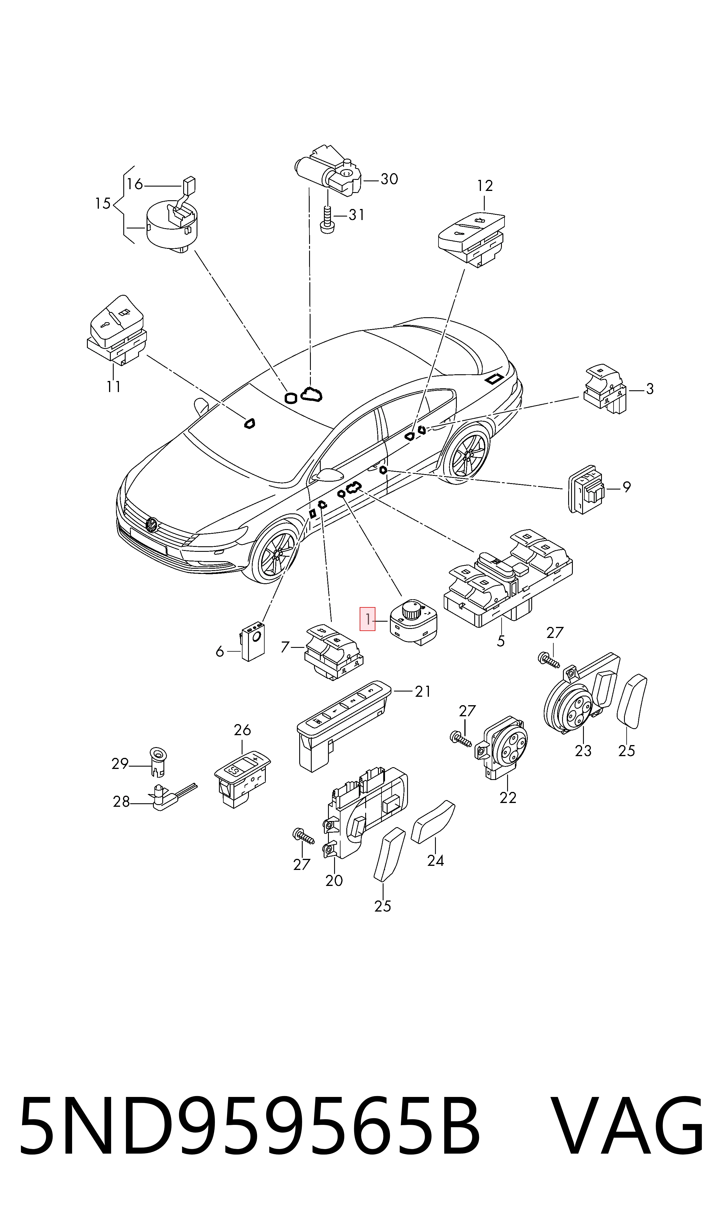 5ND959565B VAG Регулятор дзеркал