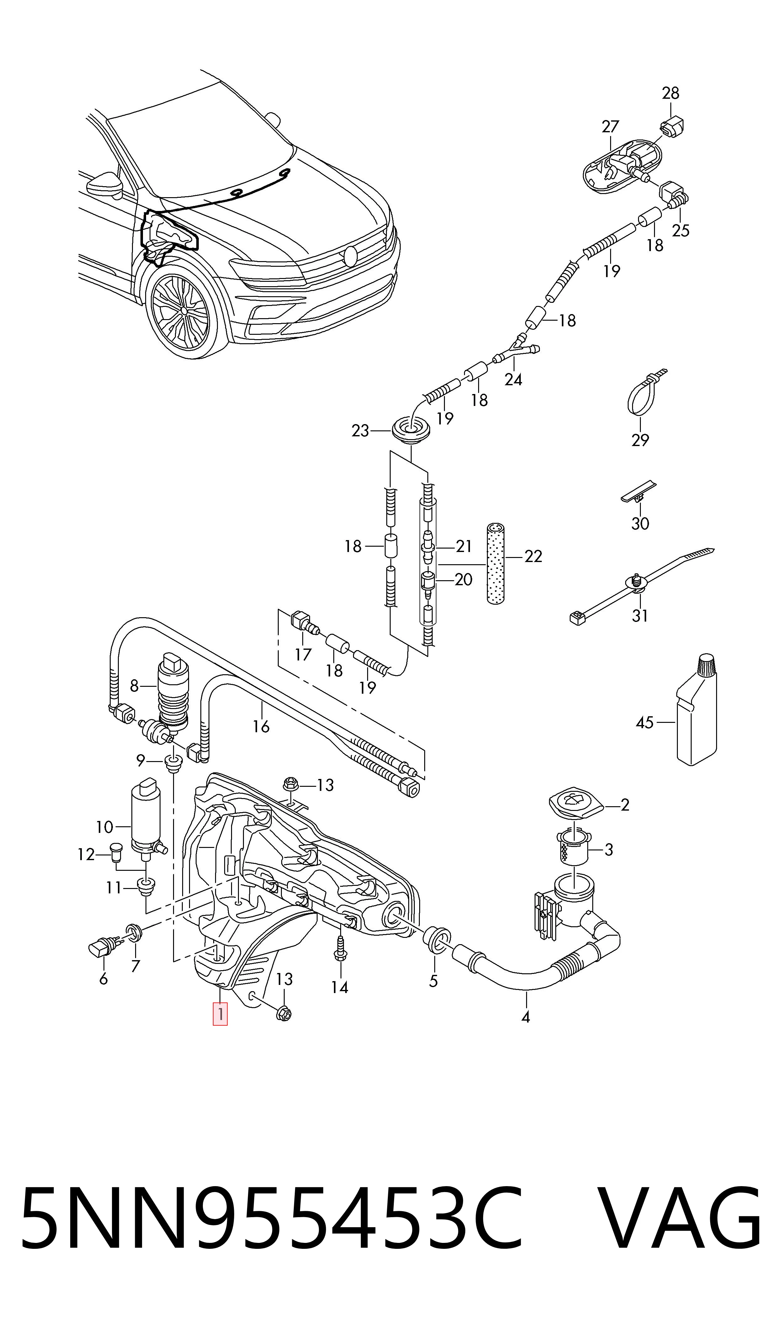 Бачок омивача лобового скла Volkswagen Tiguan Allspace  позашляховик (BW2, BJ2) (2017 - 2026) ціна, від 124.92 USD