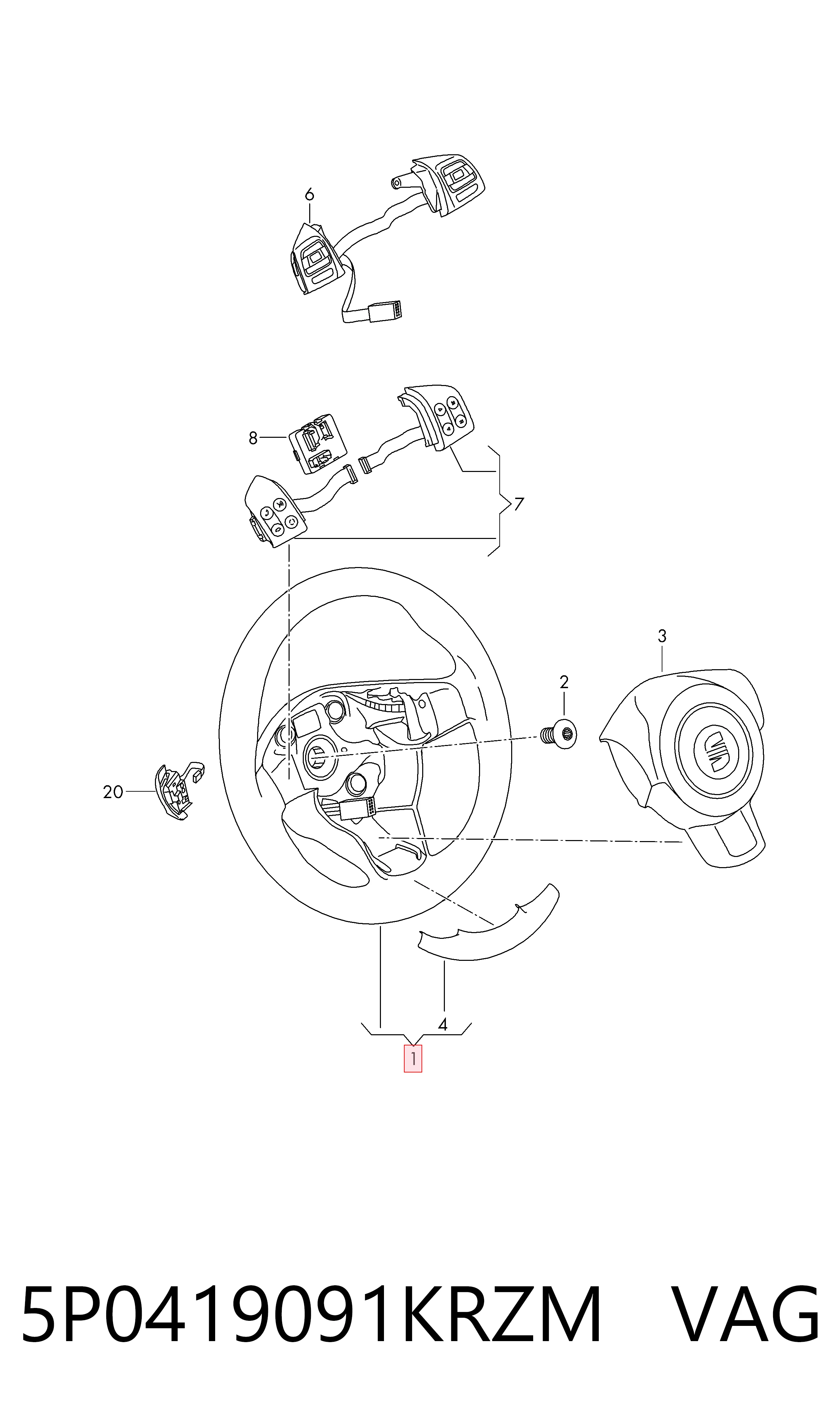 Рульове колесо Seat Altea XL мінівен (5P5, 5P8) (2006 - 2015) ціна, від 50.68 USD