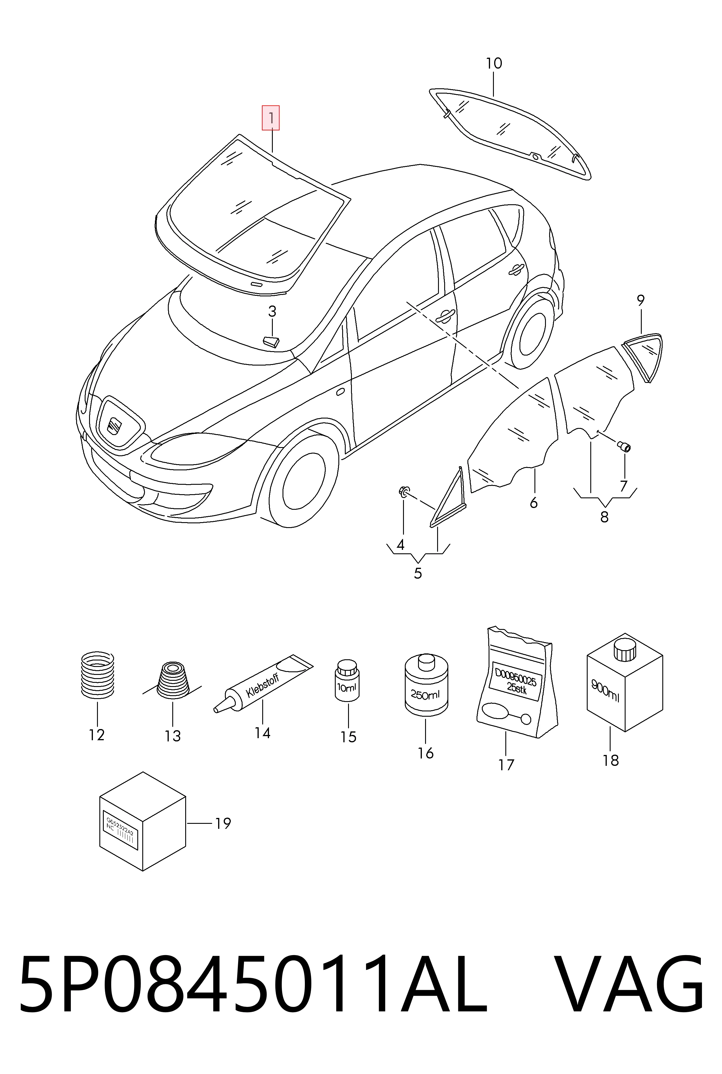 5P0845011AL VAG Автомобільне скло