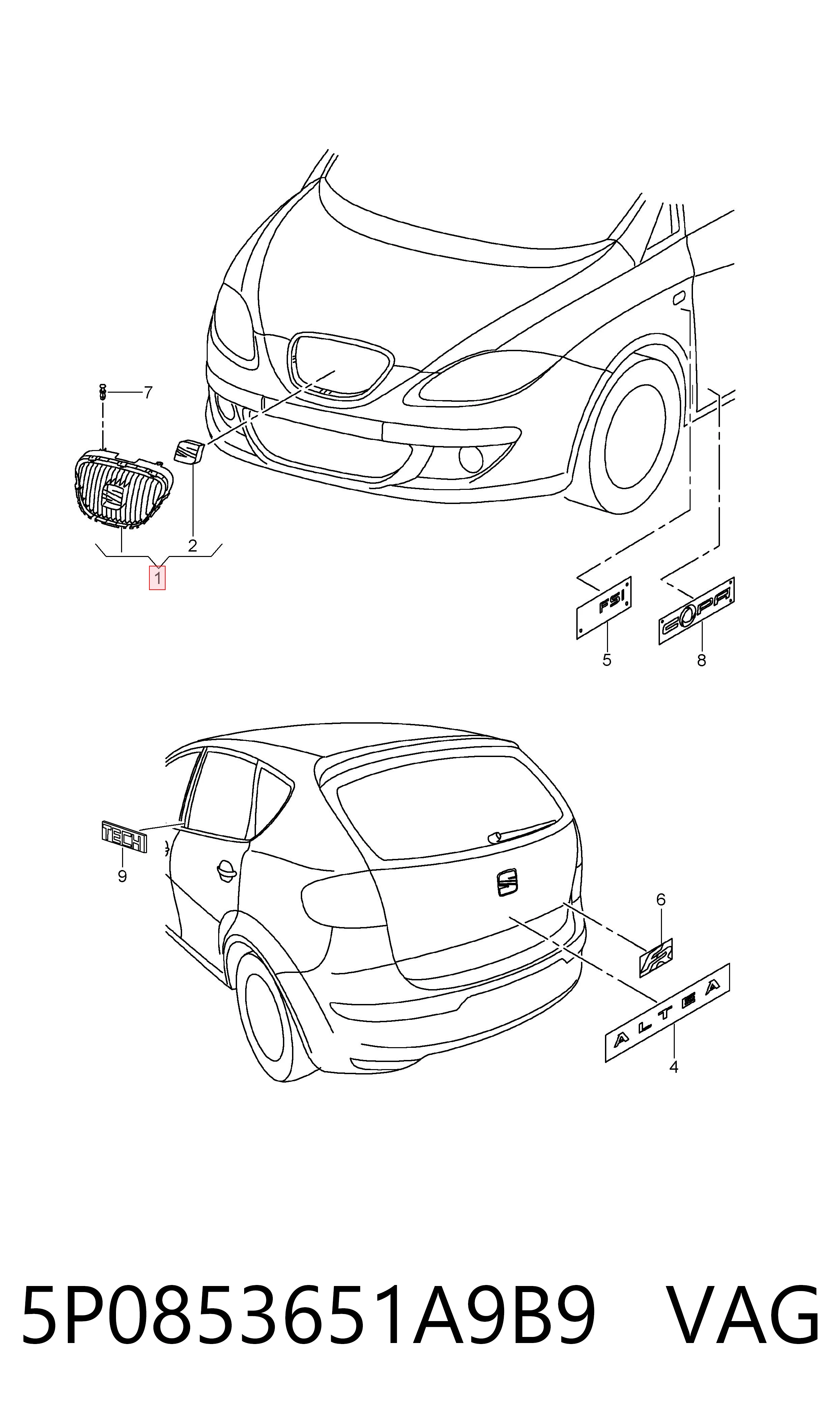 Облицювання радіатора Seat Altea XL мінівен (5P5, 5P8) (2006 - 2015) ціна, від 44.34 USD