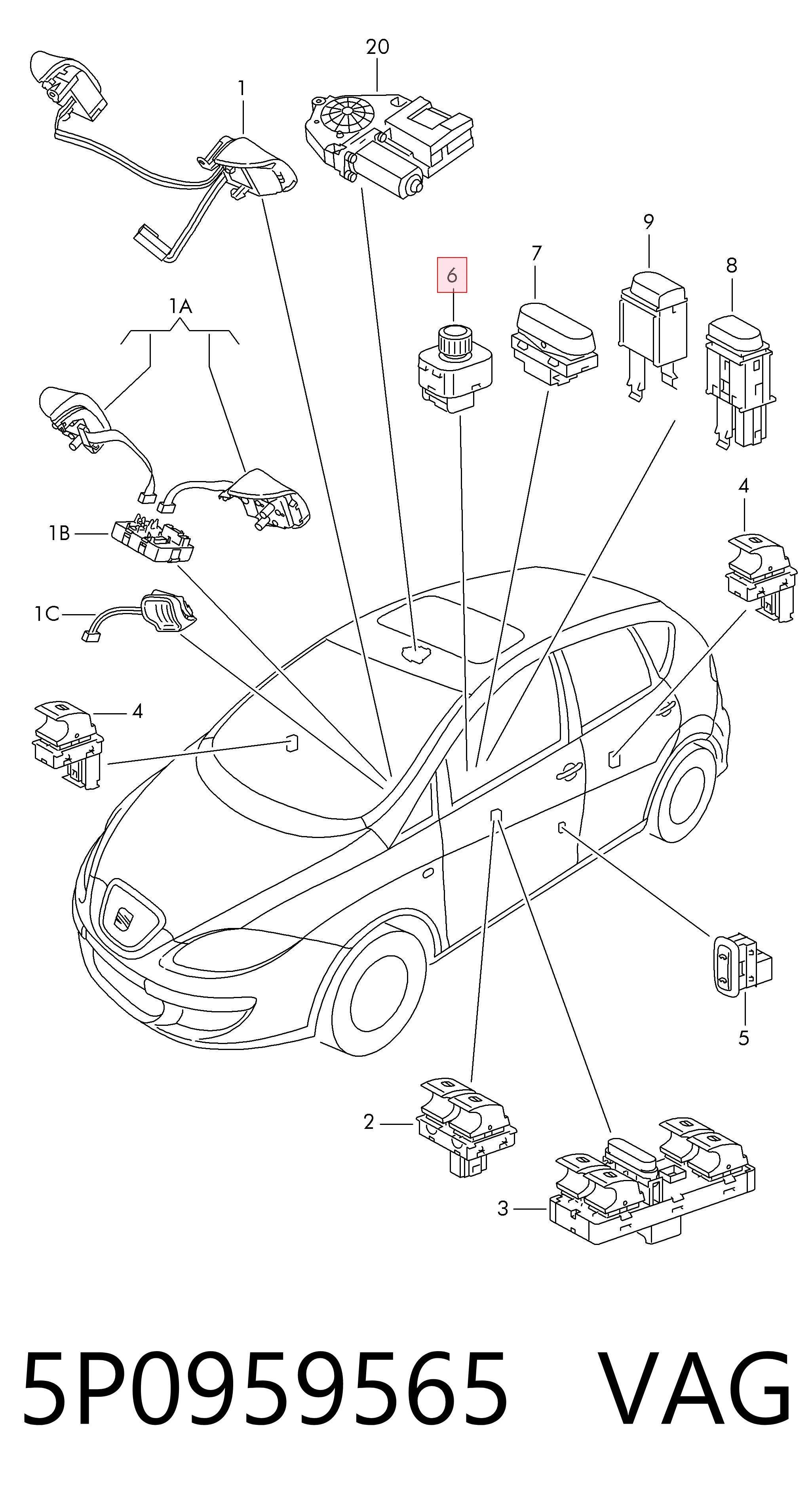 5P0959565 VAG Регулятор дзеркал