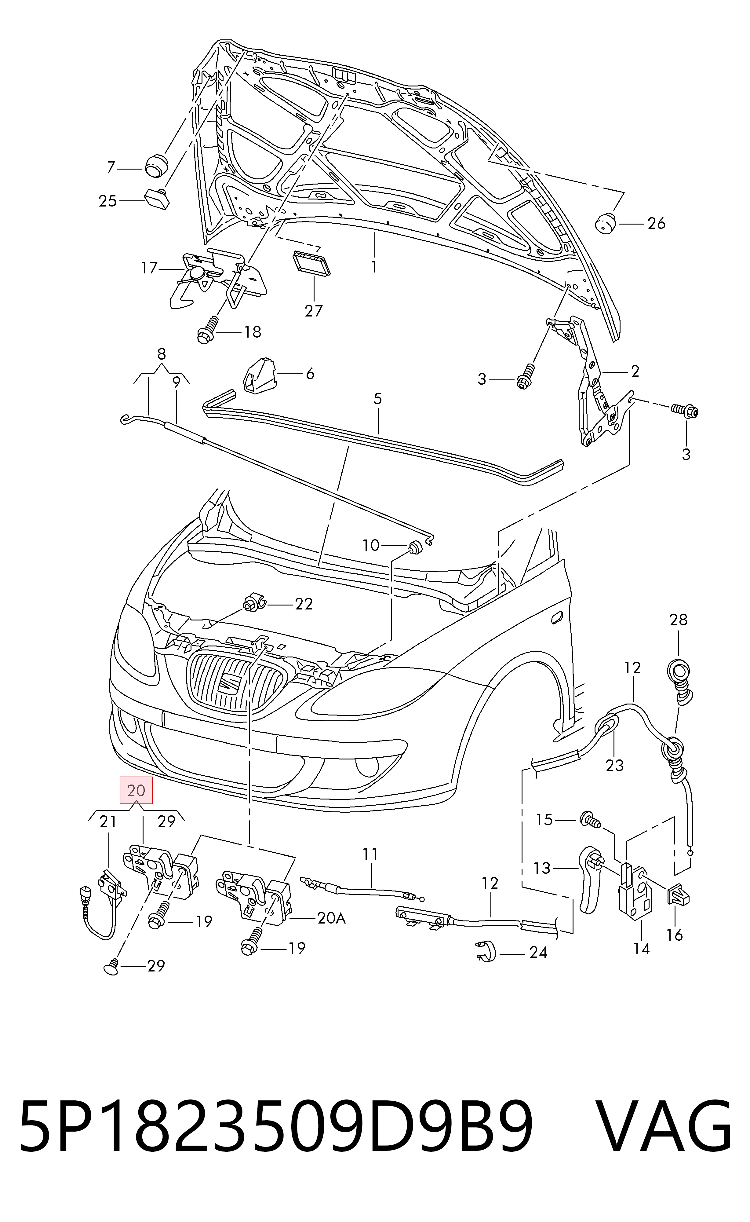 Замок капота Seat Toledo III мінівен (5P2) (2004 - 2009) ціна, від 21.83 USD