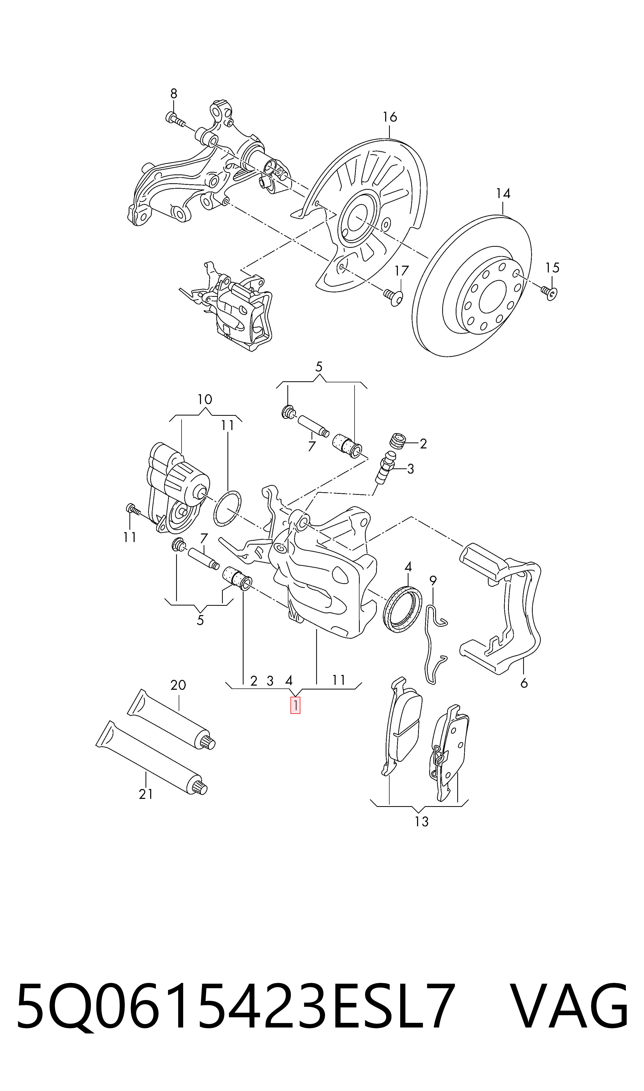Супорт гальмівний задній лівий VAG 5Q0615423ESL7 ціна, від 48.25 USD