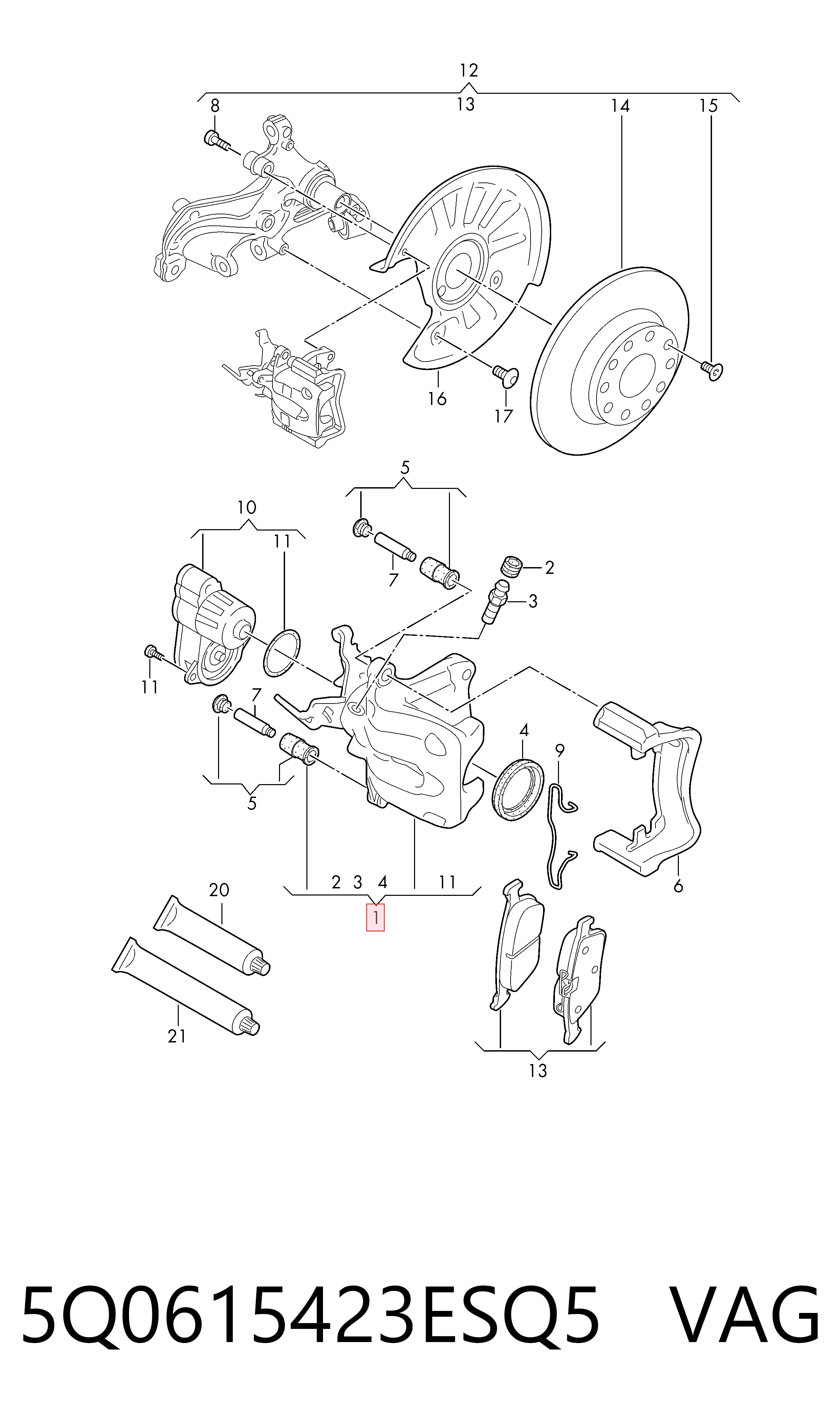 Супорт гальмівний задній лівий VAG 5Q0615423ESQ5 ціна, від 117.88 USD